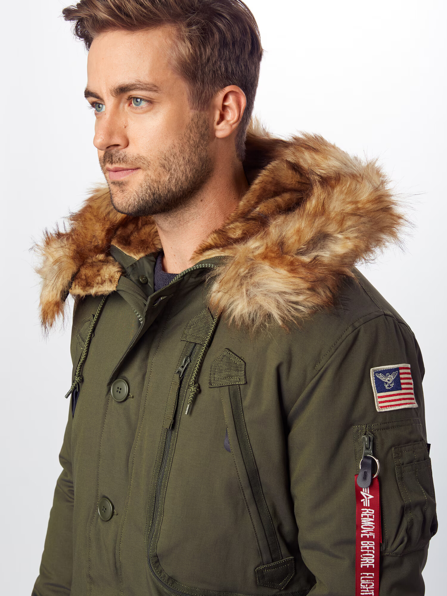 ALPHA INDUSTRIES Zimná parka 'Polar' žltohnedá / olivová / jasne červená / biela - Pepit.sk