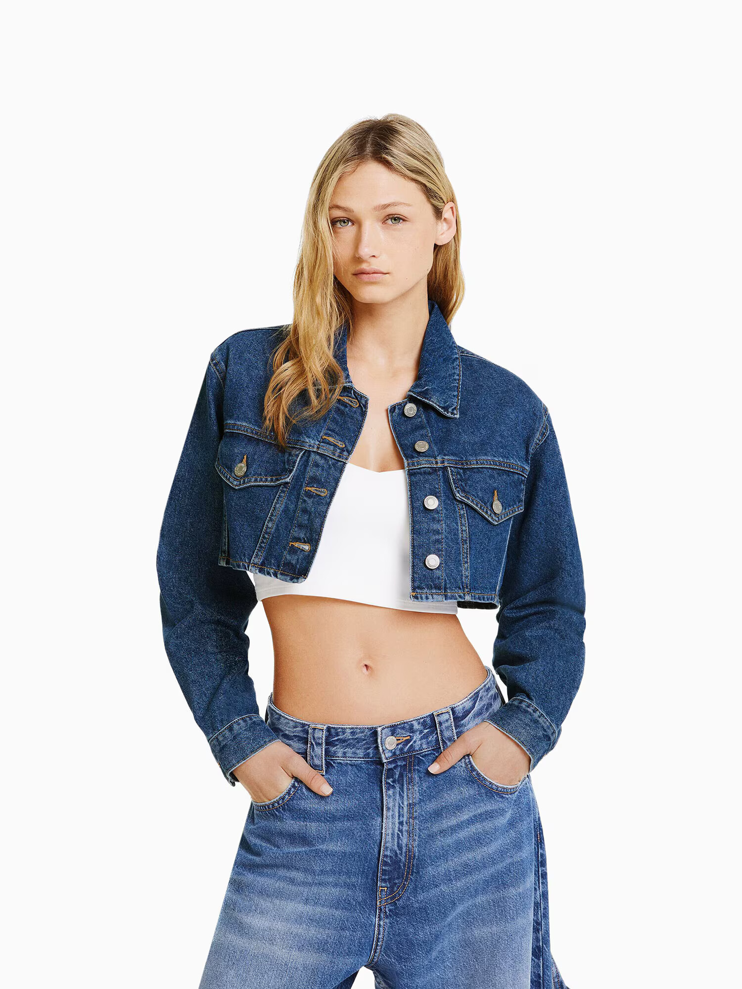 Bershka Prechodná bunda modrá denim - Pepit.sk