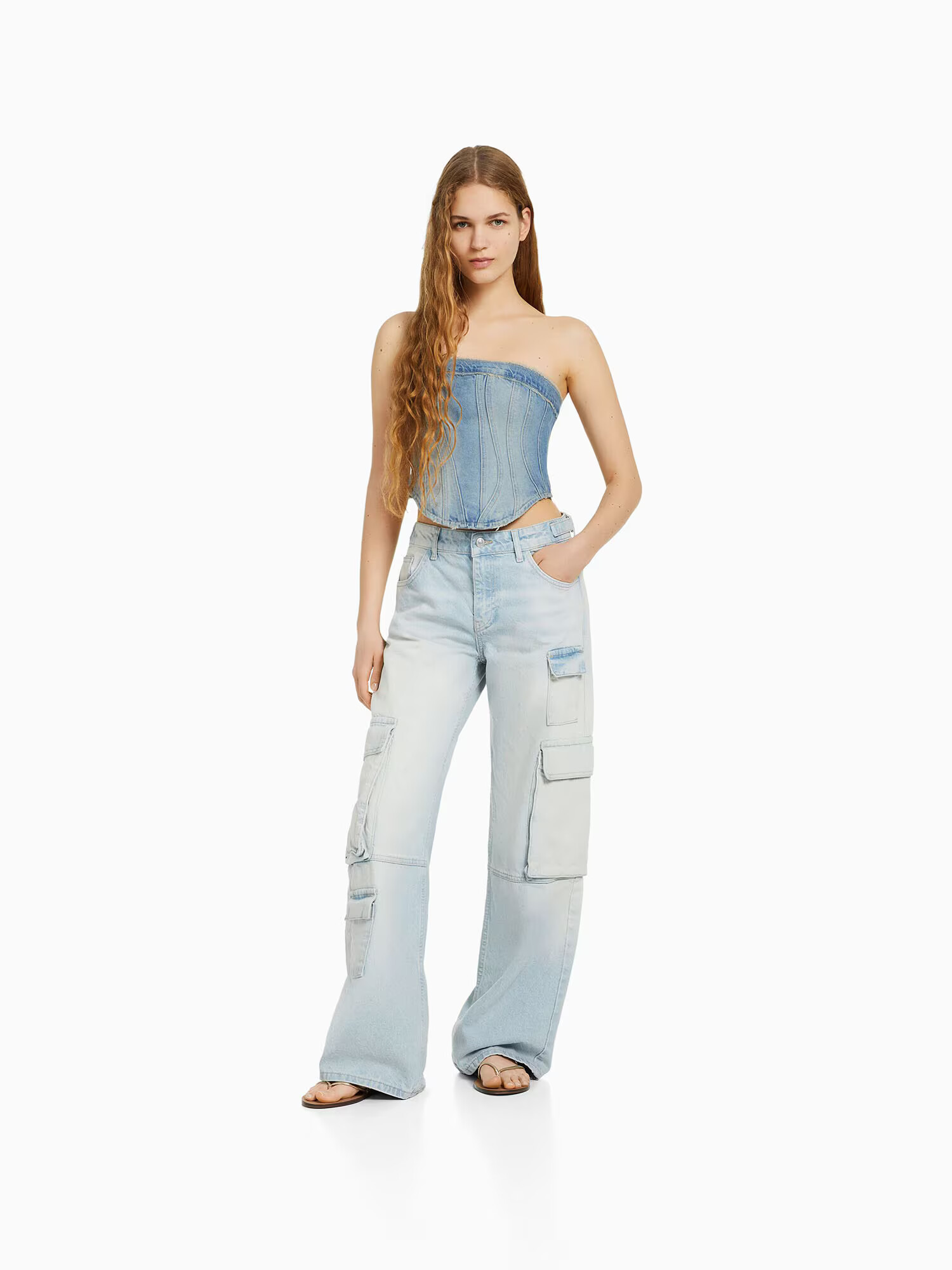 Bershka Top modrá denim - Pepit.sk