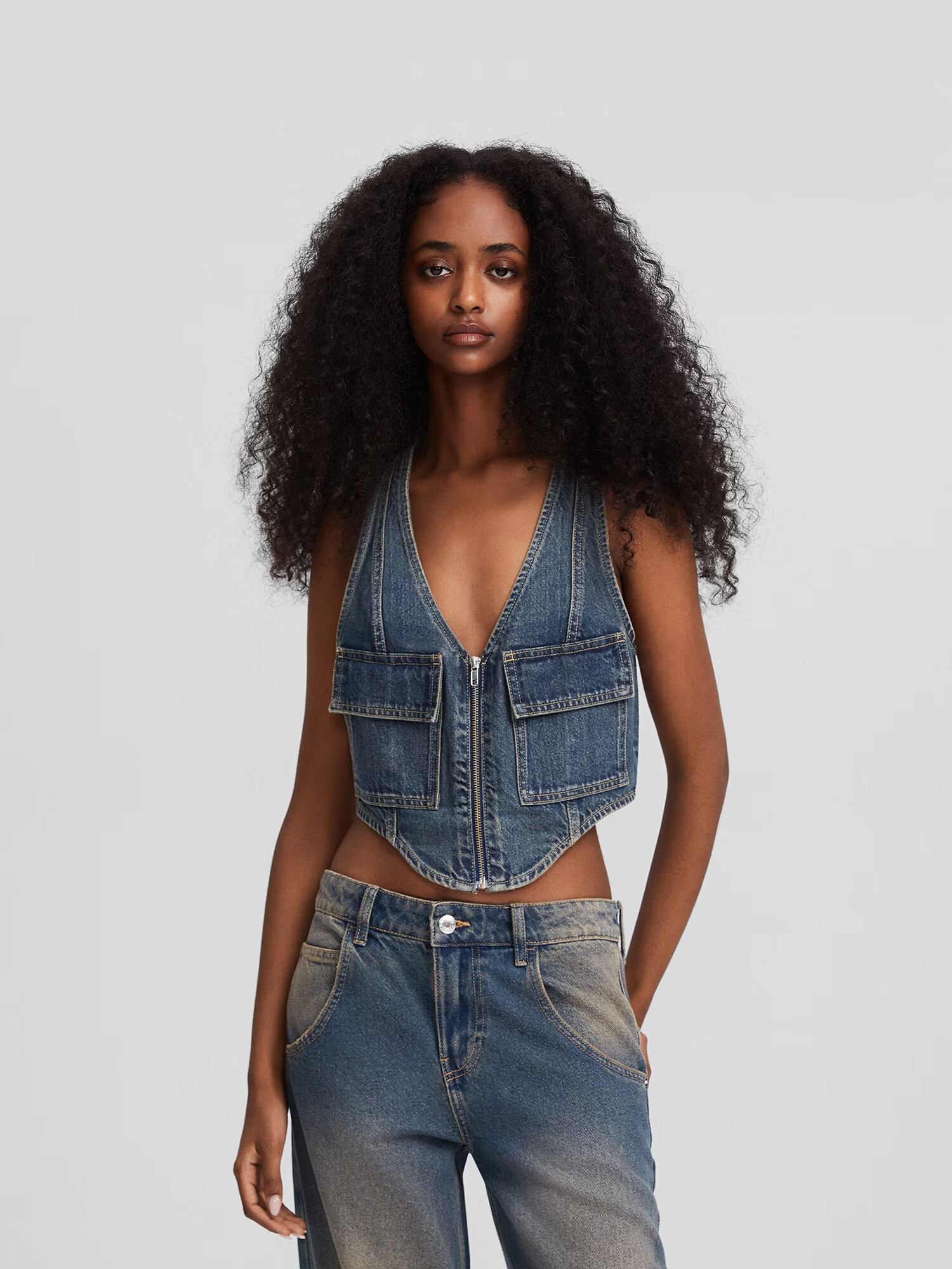 Bershka Vesta modrá denim - Pepit.sk