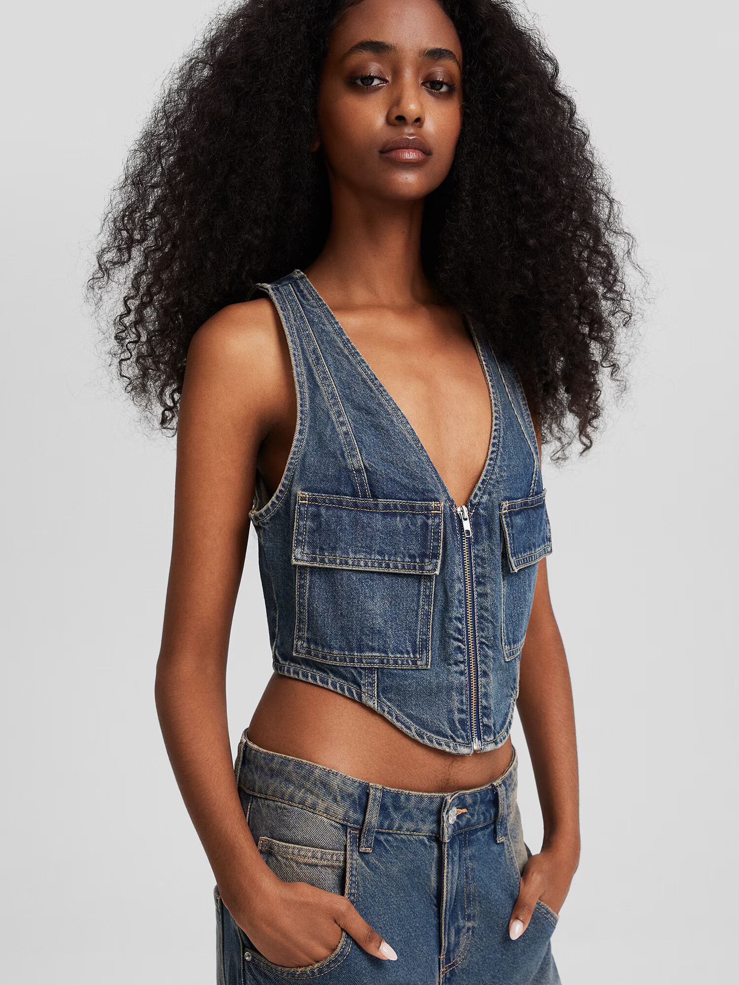 Bershka Vesta modrá denim - Pepit.sk