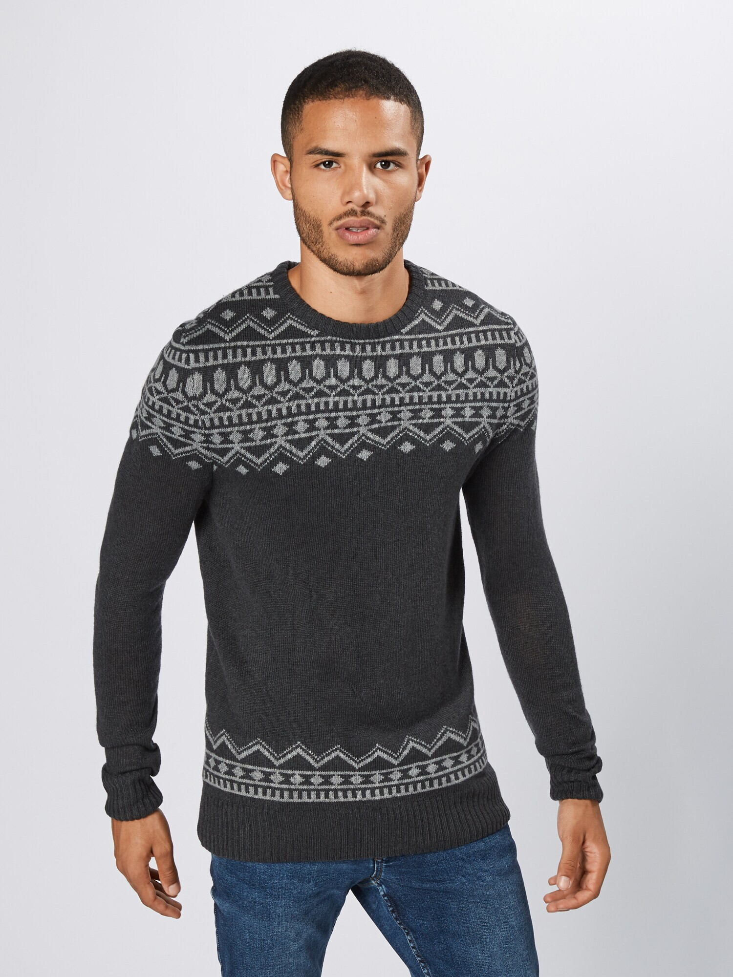 BLEND Sveter 'Knit Pullover' antracitová / sivá melírovaná - Pepit.sk