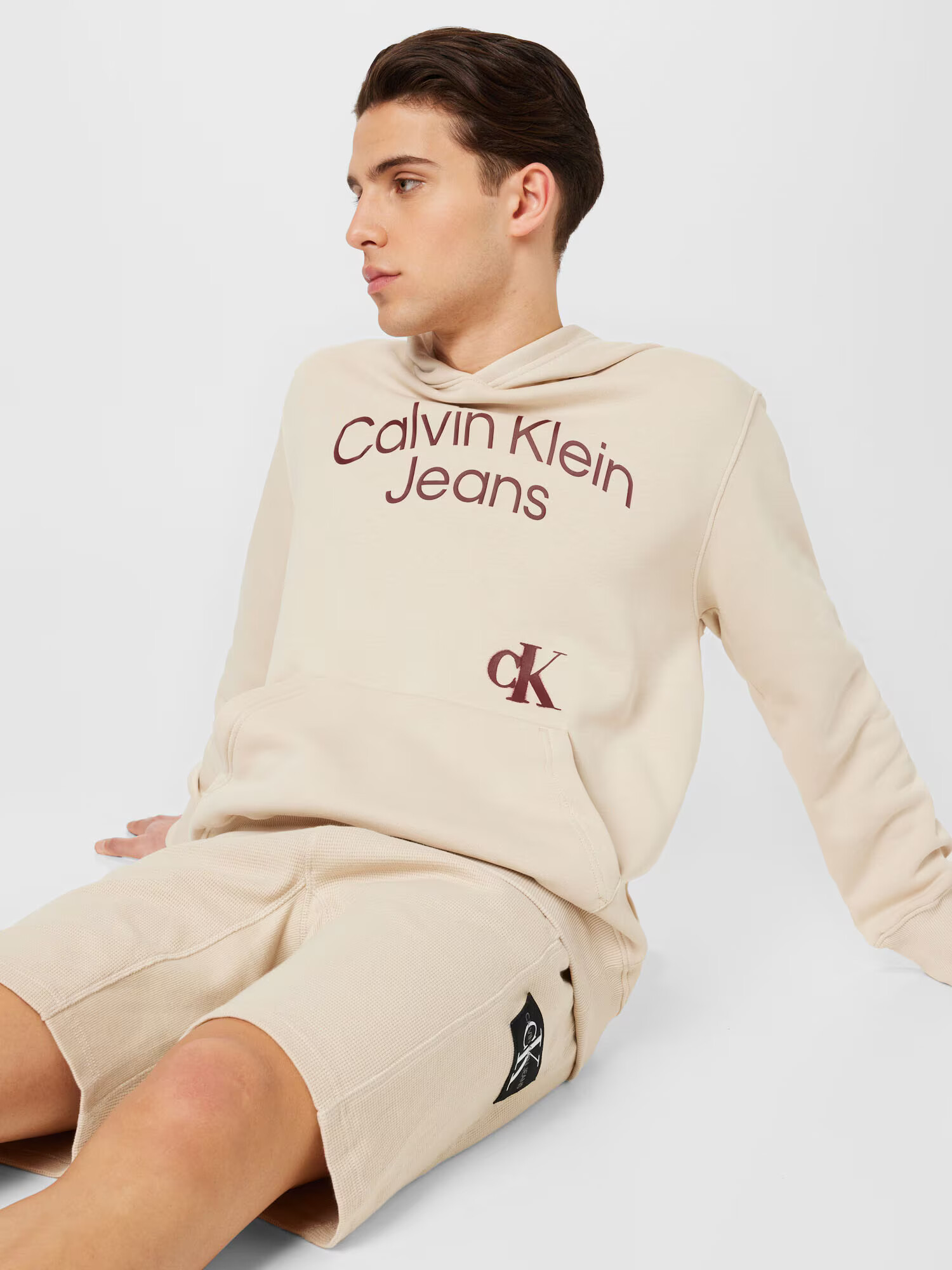 Calvin Klein Jeans Mikina béžová / vínovo červená - Pepit.sk