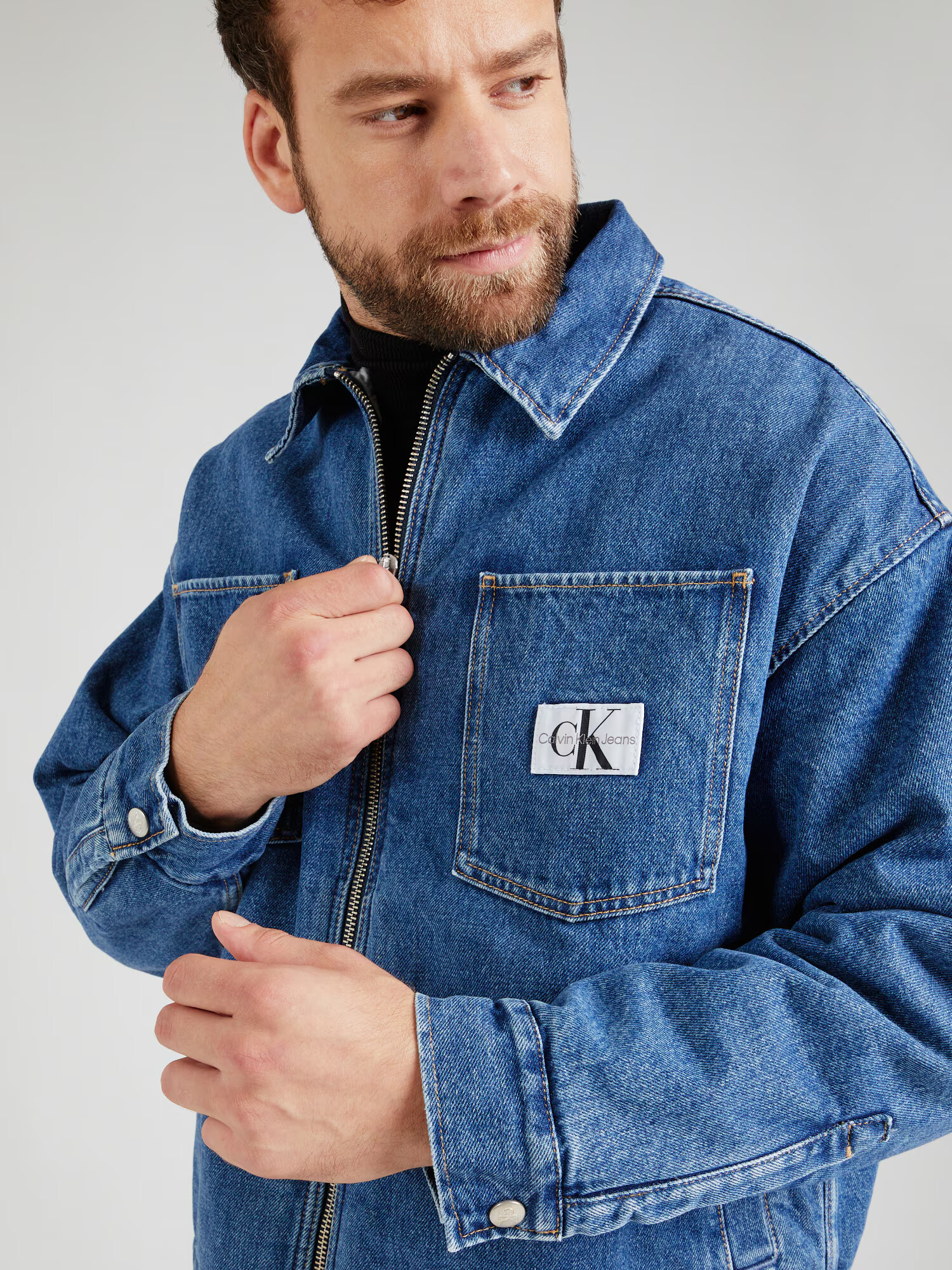 Calvin Klein Jeans Prechodná bunda 'Boxy' modrá denim / biela - Pepit.sk