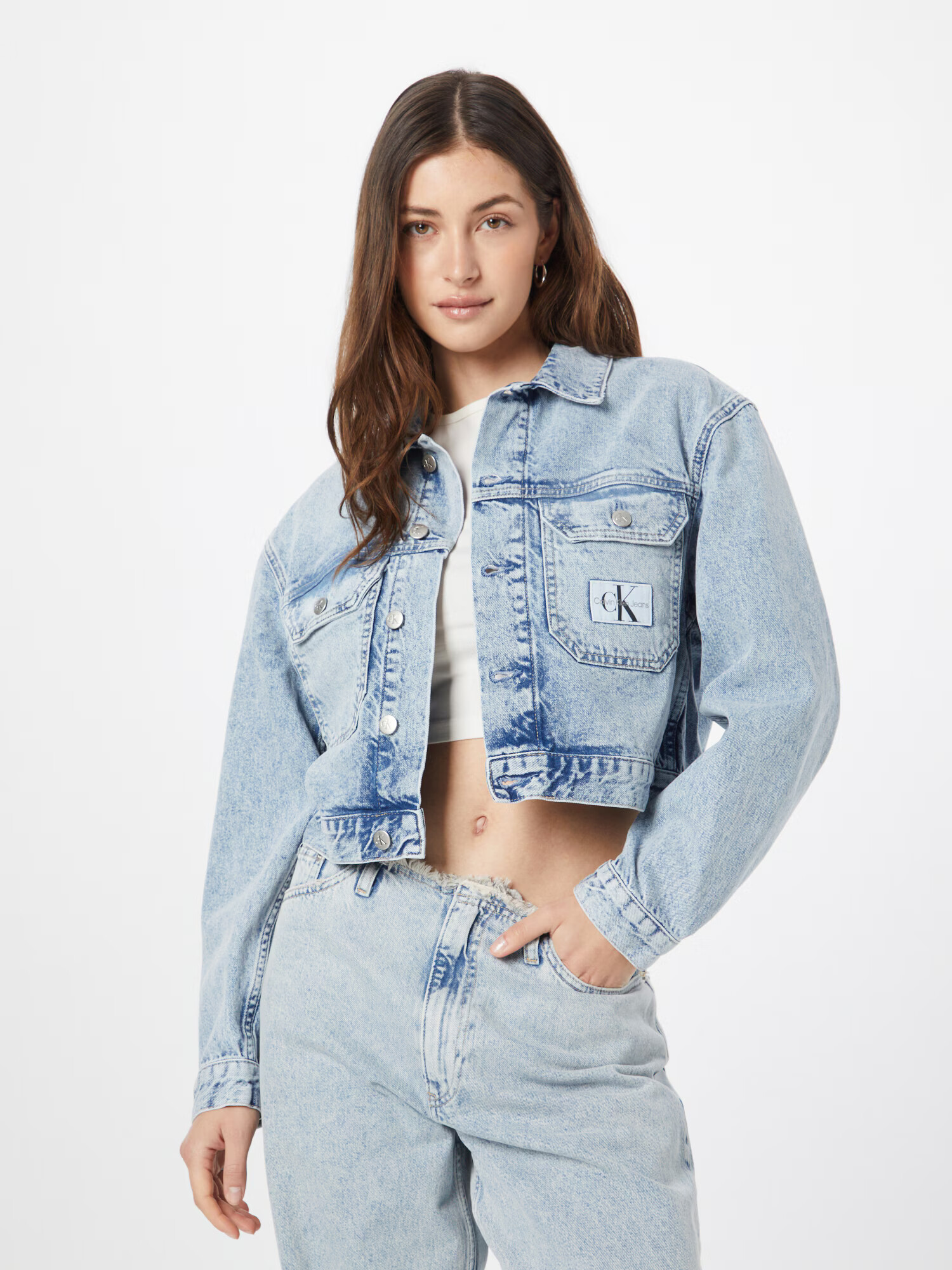 Calvin Klein Jeans Prechodná bunda modrá denim / čierna / šedobiela - Pepit.sk