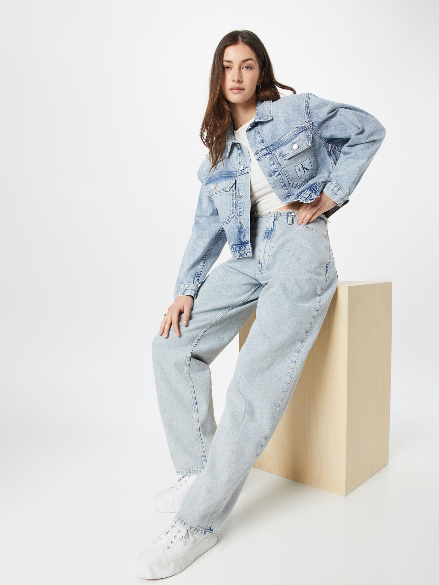 Calvin Klein Jeans Prechodná bunda modrá denim / čierna / šedobiela - Pepit.sk