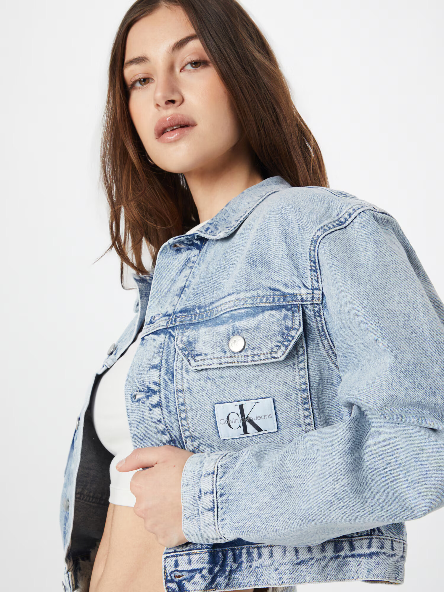 Calvin Klein Jeans Prechodná bunda modrá denim / čierna / šedobiela - Pepit.sk