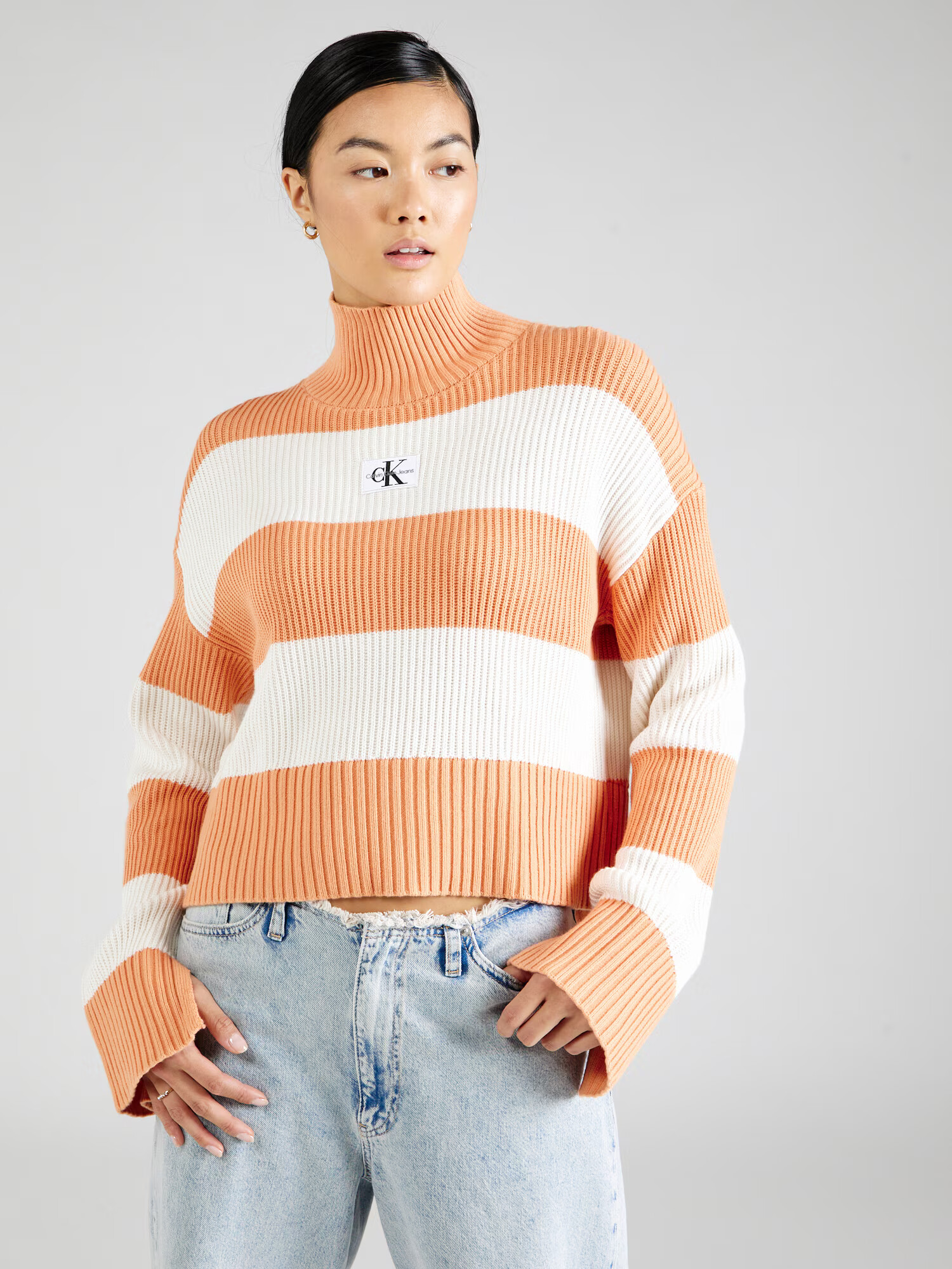 Calvin Klein Jeans Sveter oranžová / čierna / biela - Pepit.sk