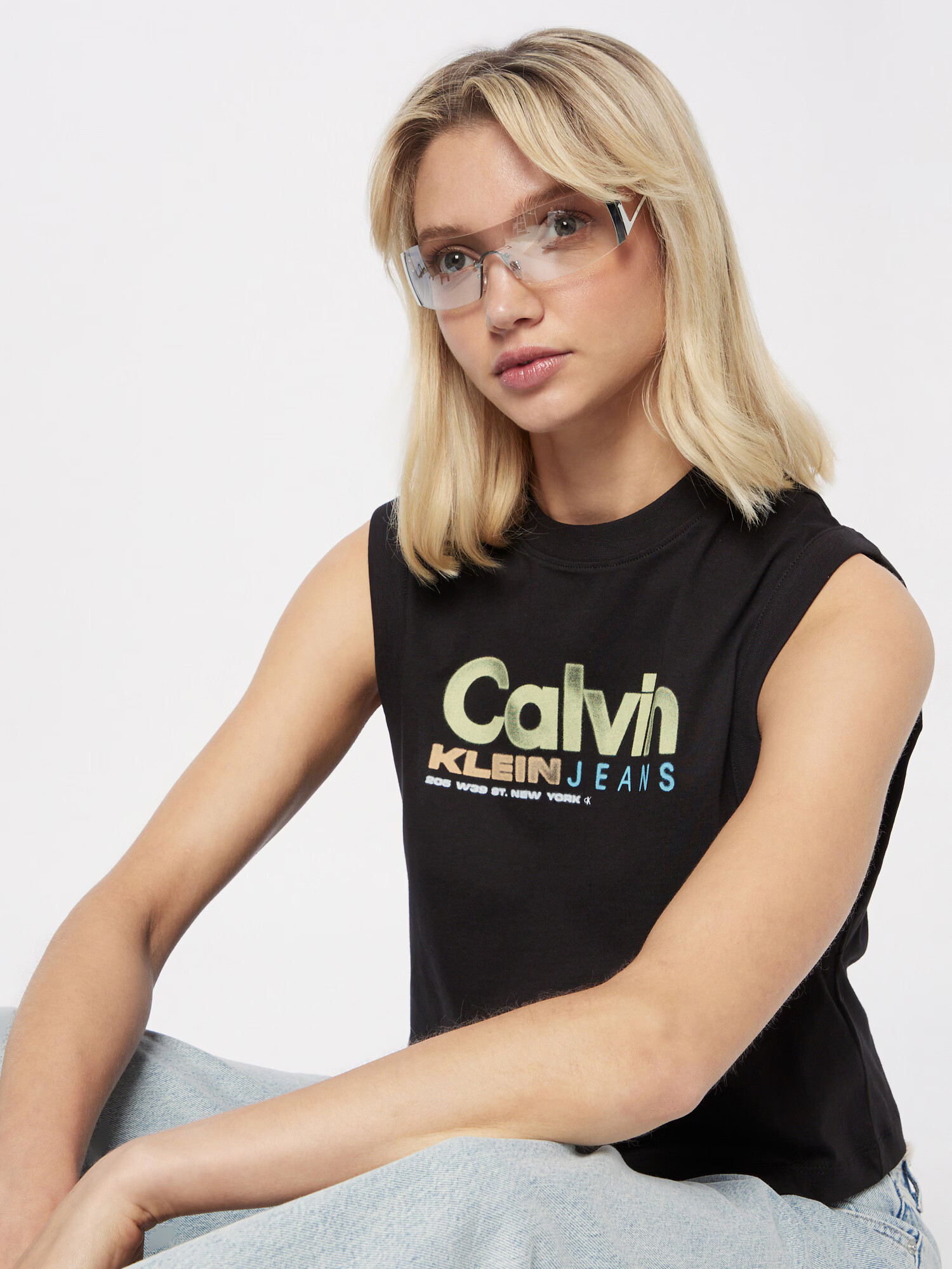 Calvin Klein Jeans Top pastelovo modrá / svetlozelená / čierna / biela - Pepit.sk