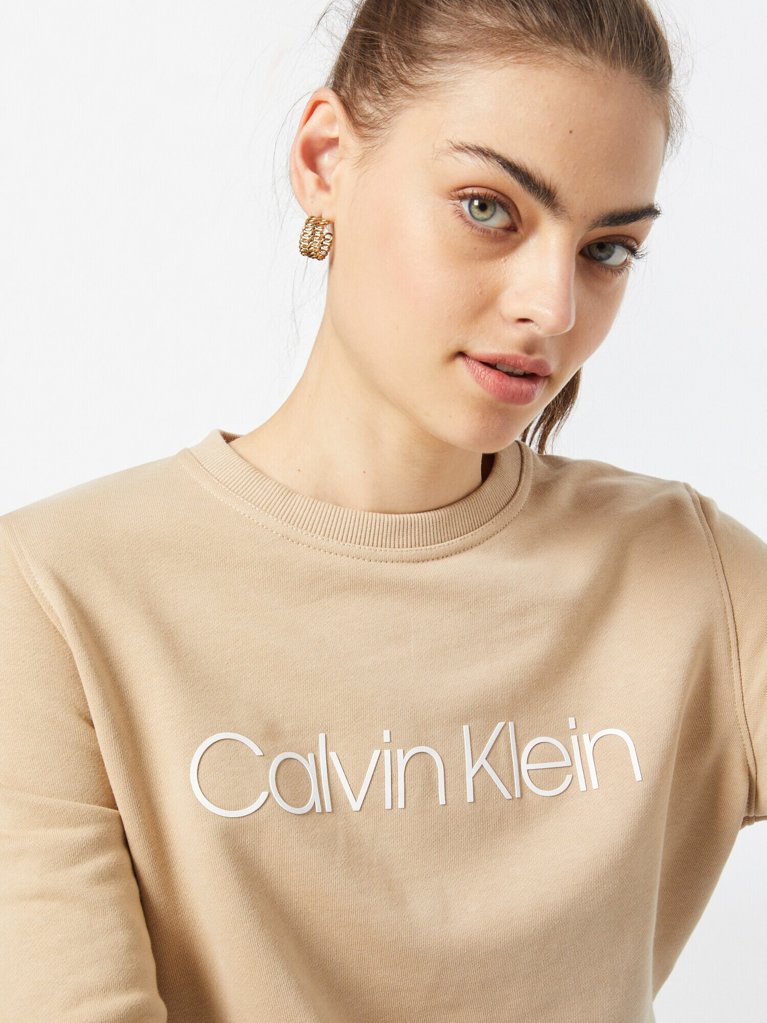 Calvin Klein Mikina svetlobéžová / biela - Pepit.sk