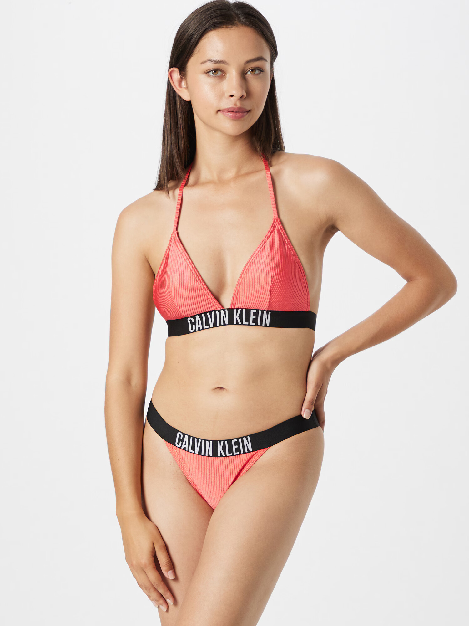 Calvin Klein Swimwear Bikinový top lososová / čierna / biela - Pepit.sk