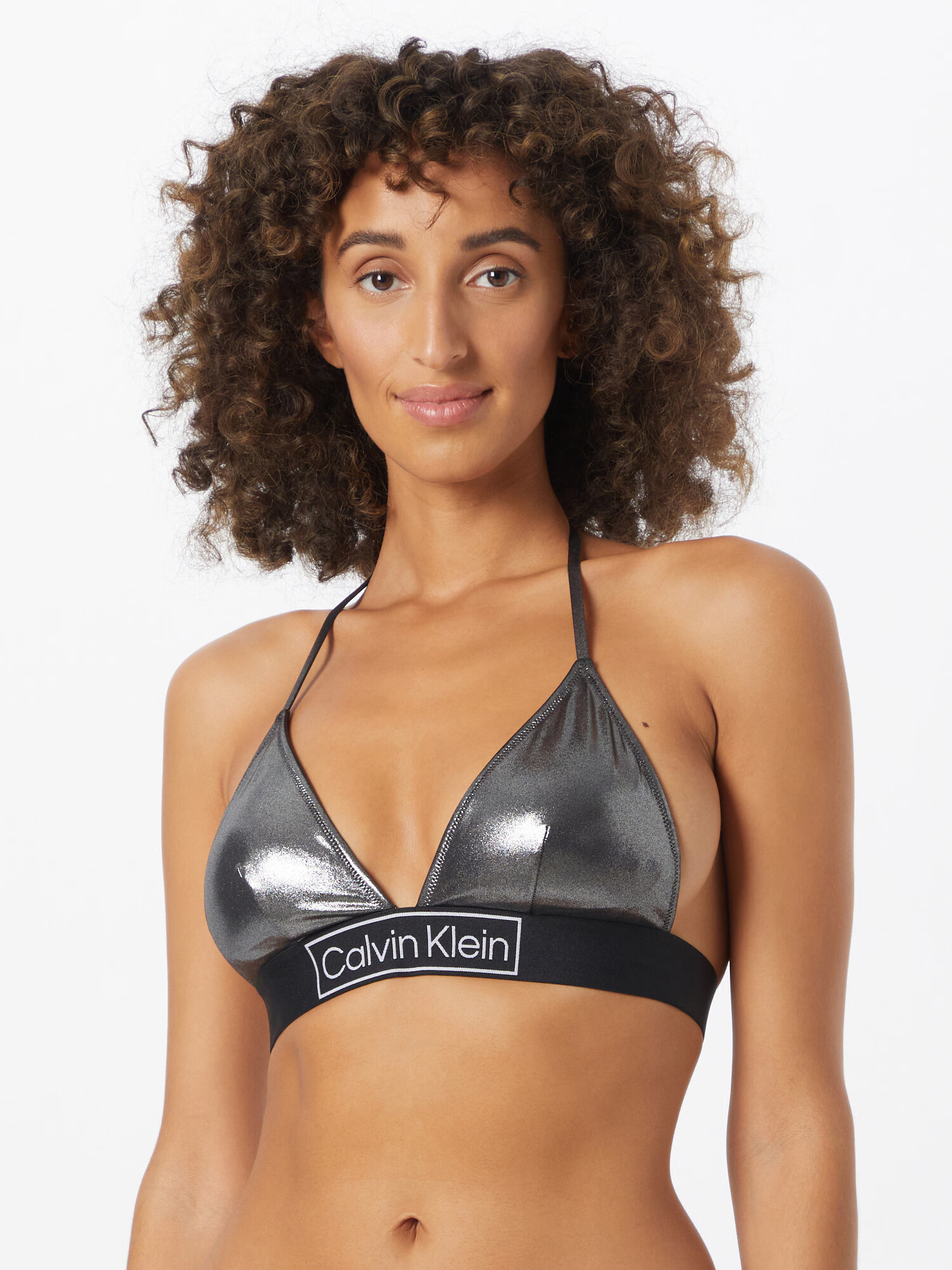 Calvin Klein Swimwear Bikinový top striebornosivá / čierna / biela - Pepit.sk