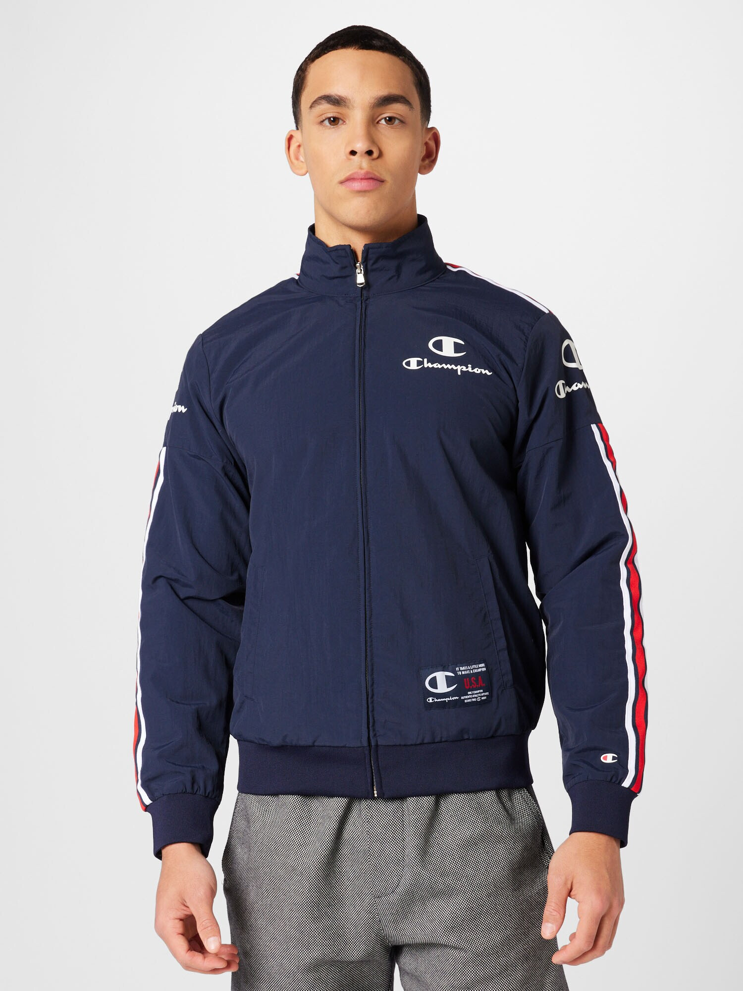 Champion Authentic Athletic Apparel Prechodná bunda tmavomodrá / červená / biela - Pepit.sk