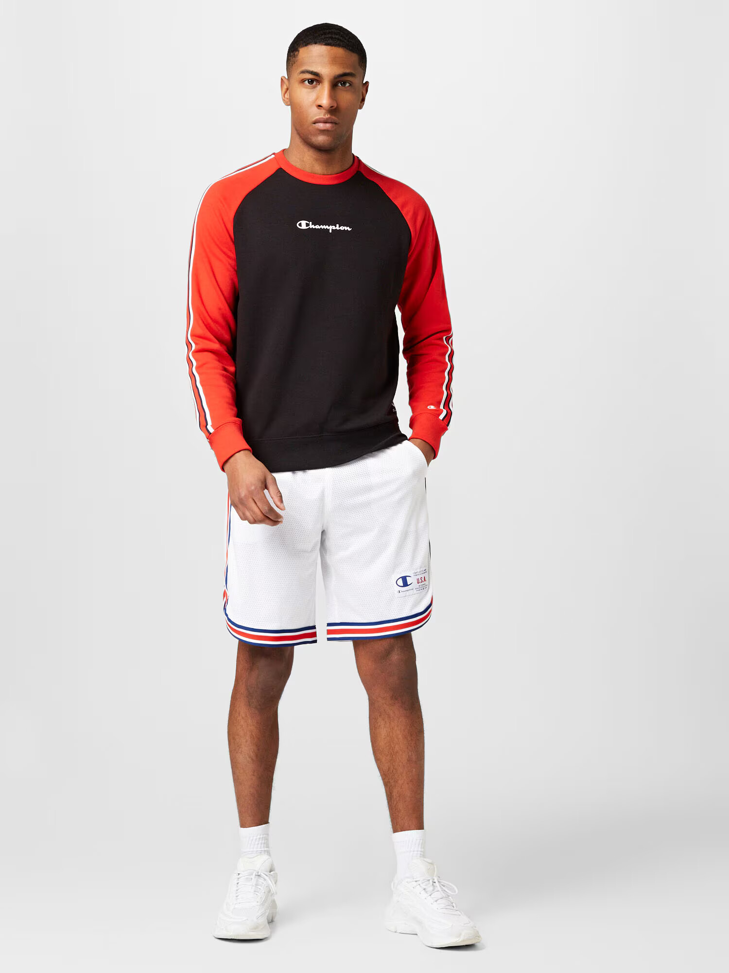 Champion Authentic Athletic Apparel Športové nohavice námornícka modrá / červená / šedobiela - Pepit.sk