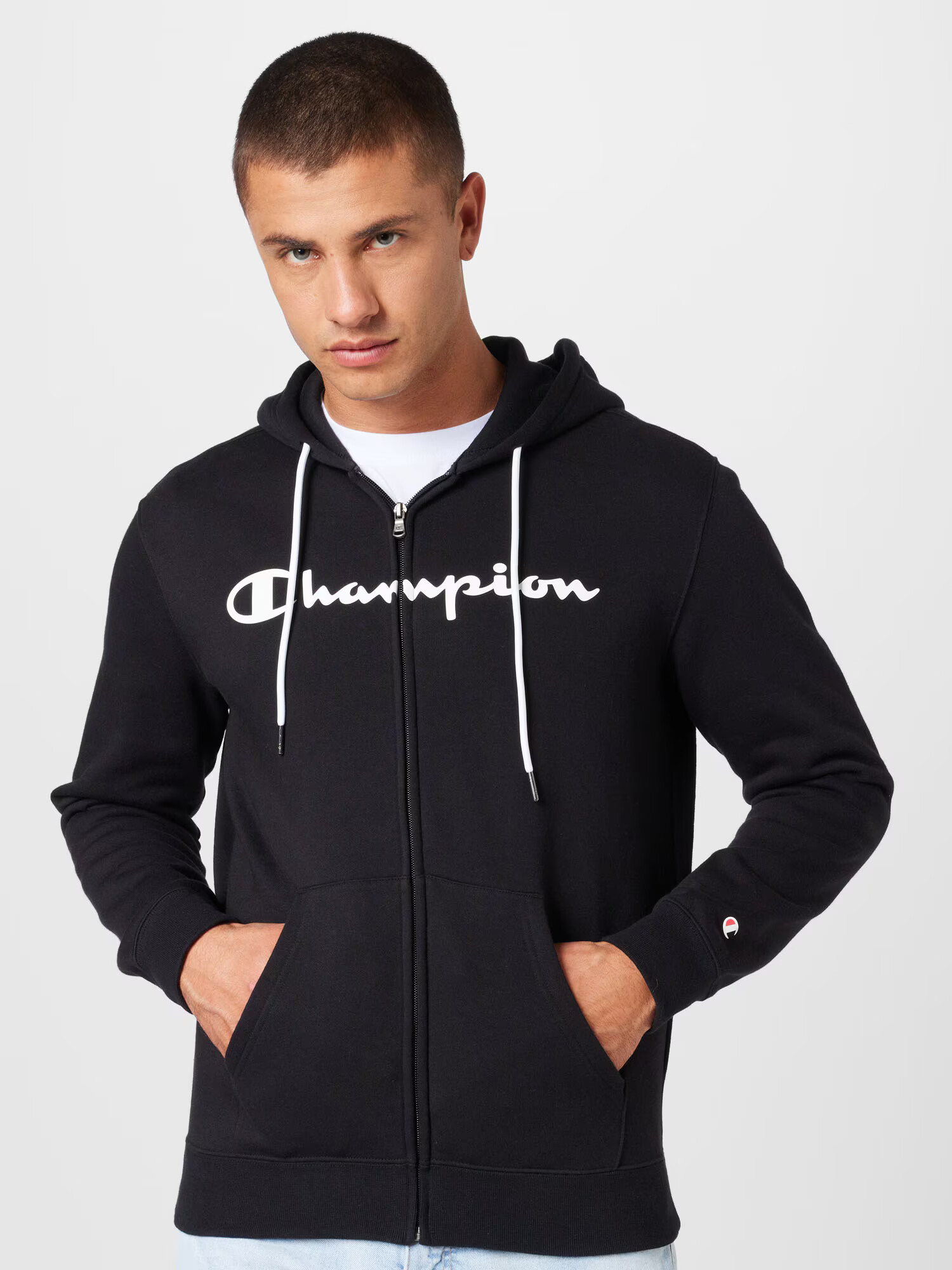 Champion Authentic Athletic Apparel Tepláková bunda čierna / biela - Pepit.sk