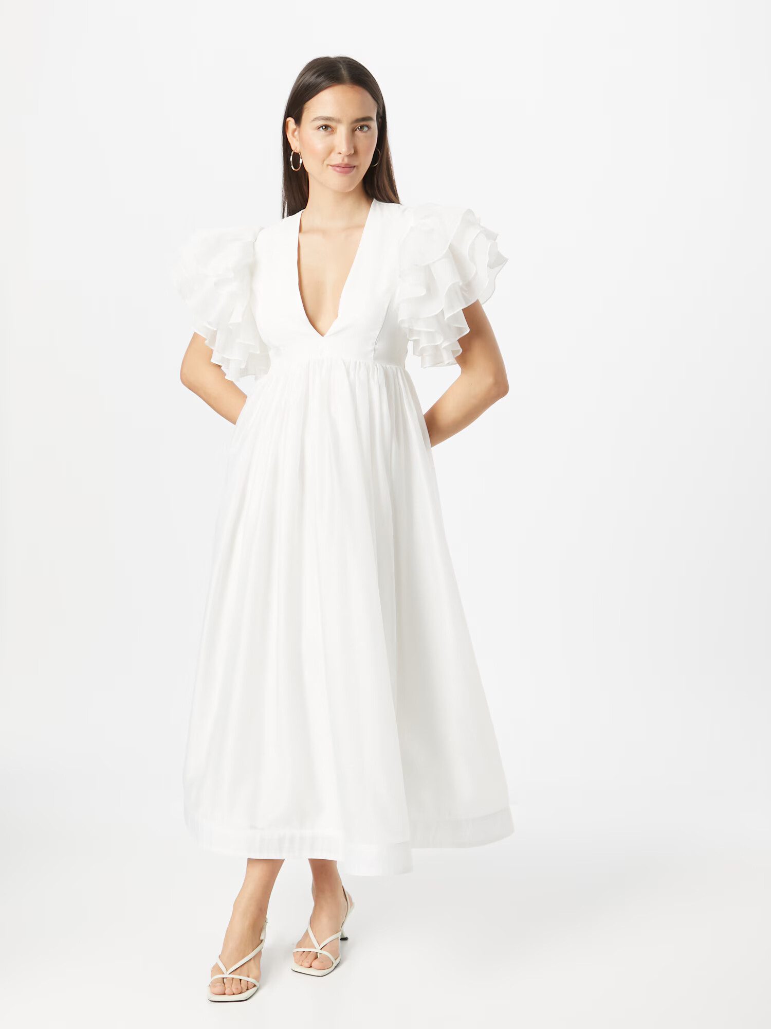 Coast Šaty 'Ivory Mega Ruffle Full Skirted Dress' šedobiela - Pepit.sk