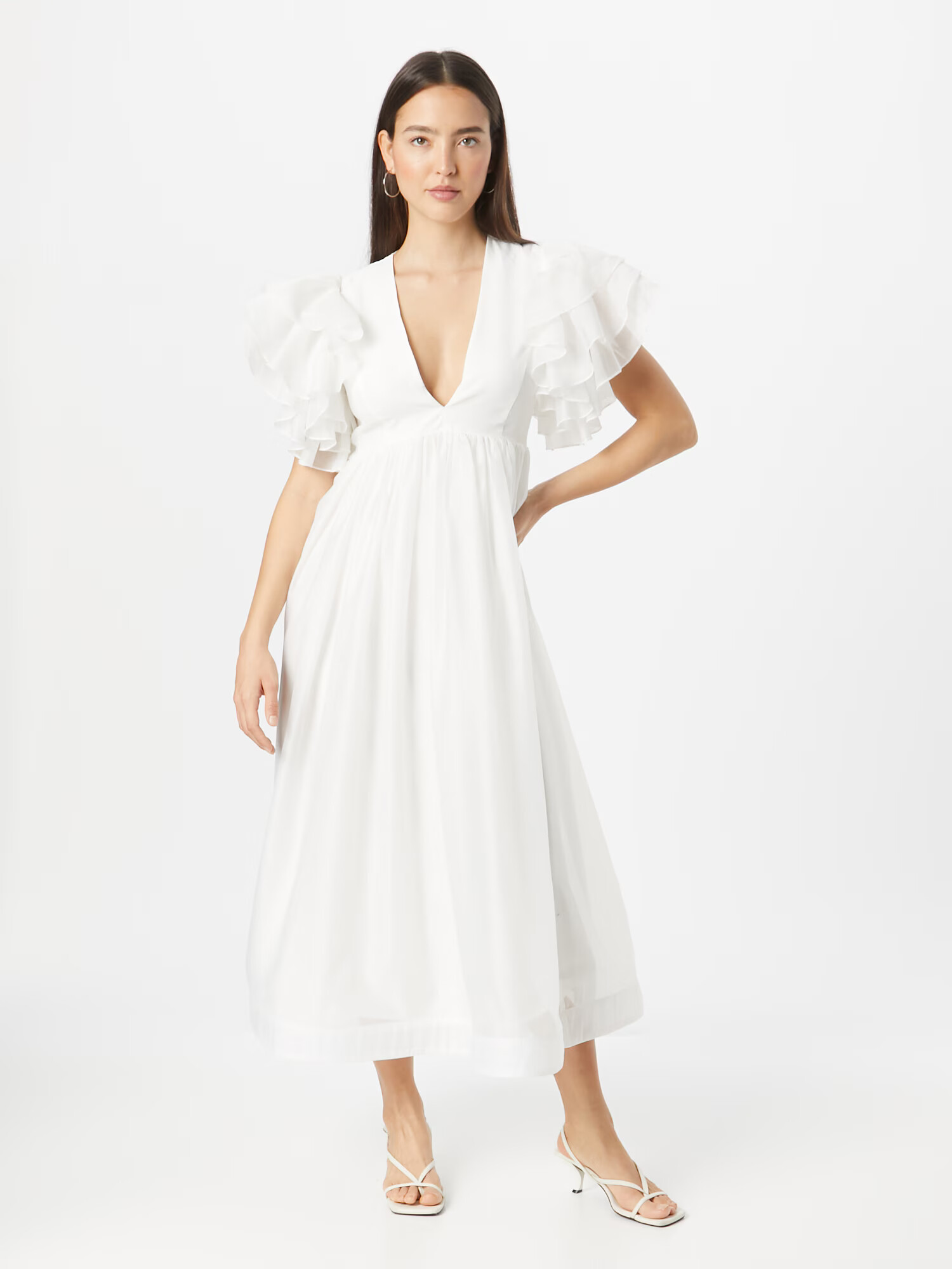 Coast Šaty 'Ivory Mega Ruffle Full Skirted Dress' šedobiela - Pepit.sk