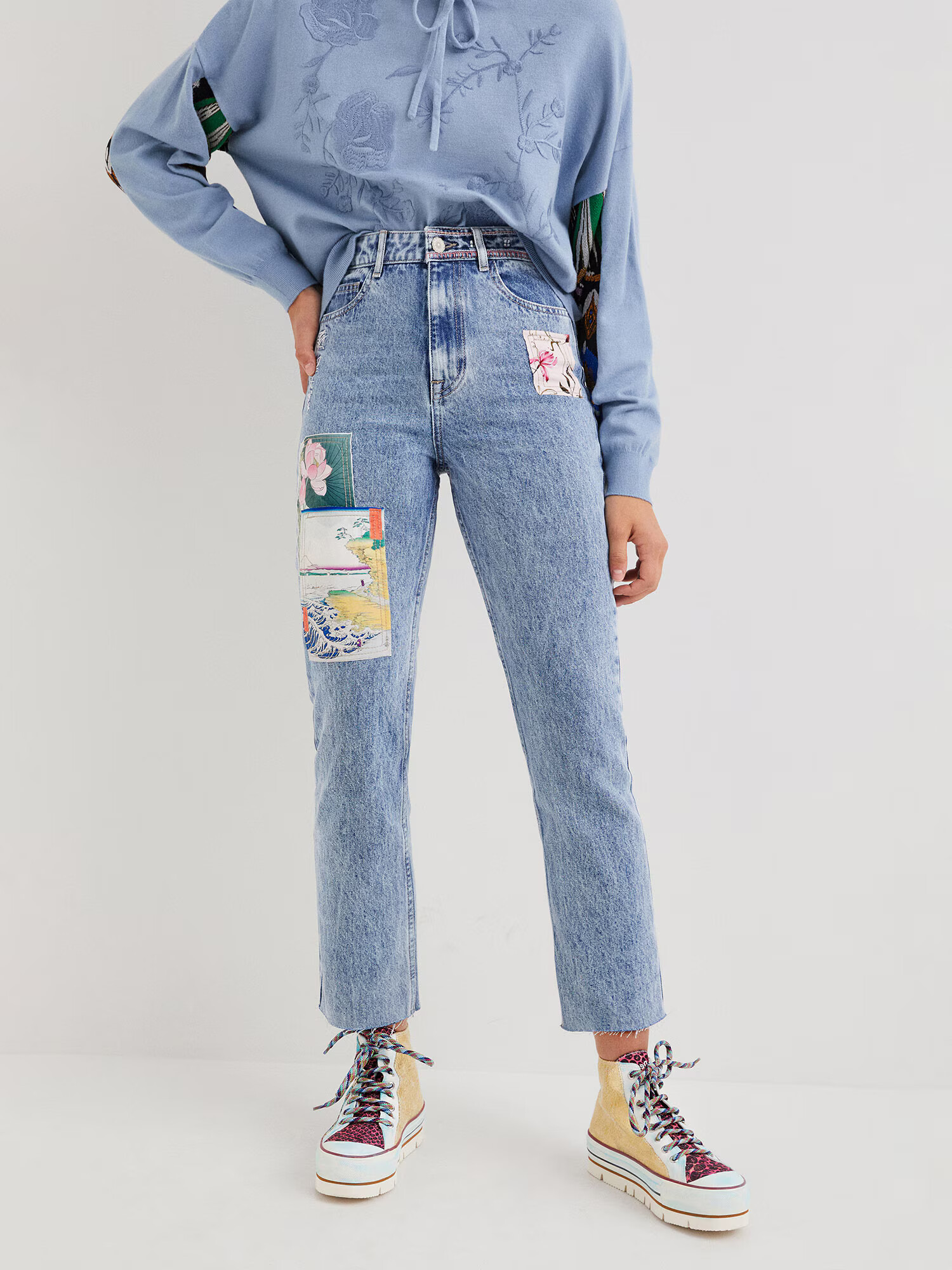 Desigual Džínsy 'Los Angeles' modrá denim / svetložltá / nefritová / pastelovo ružová - Pepit.sk