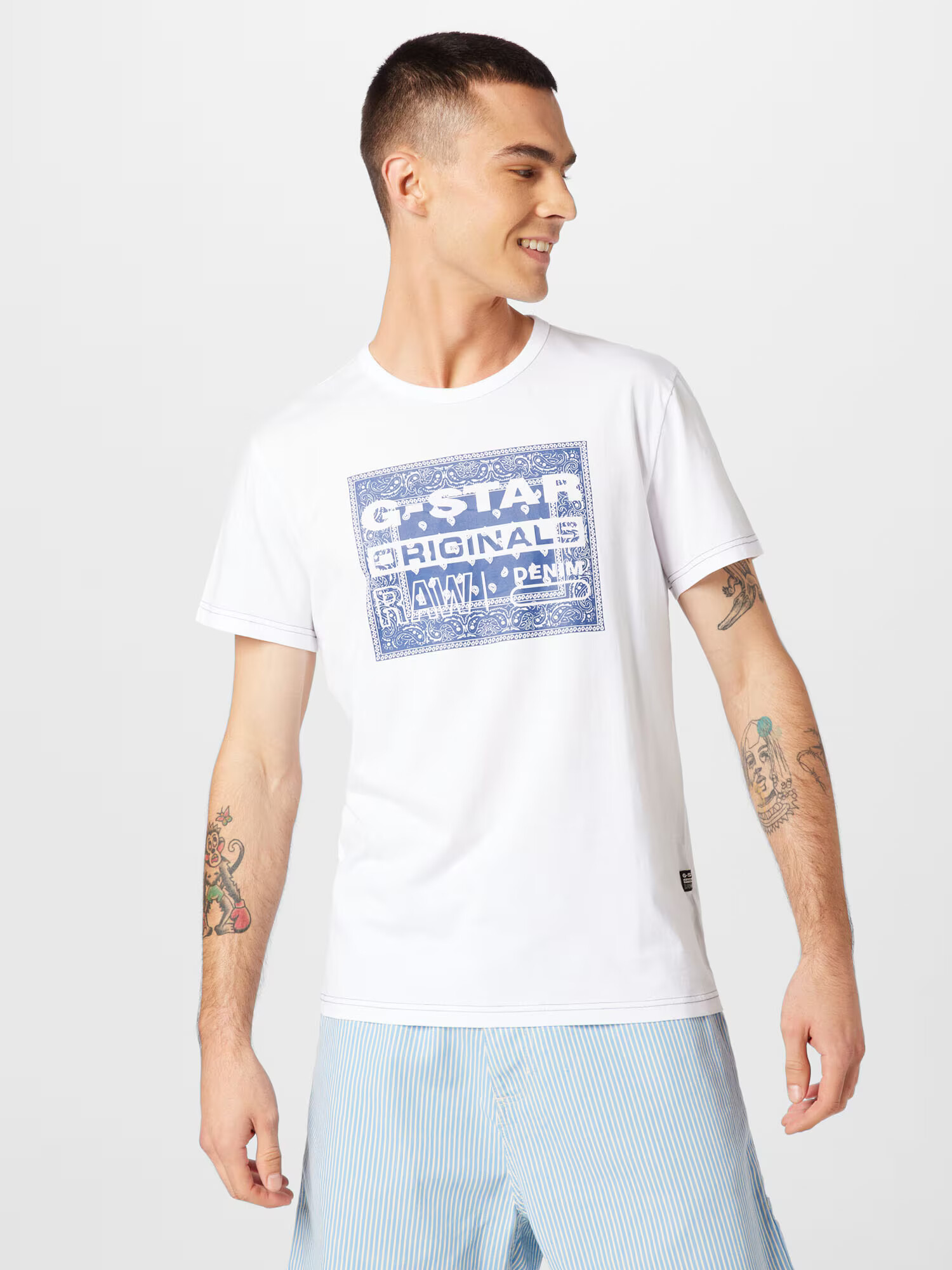 G-Star RAW Tričko 'Bandana' námornícka modrá / biela - Pepit.sk