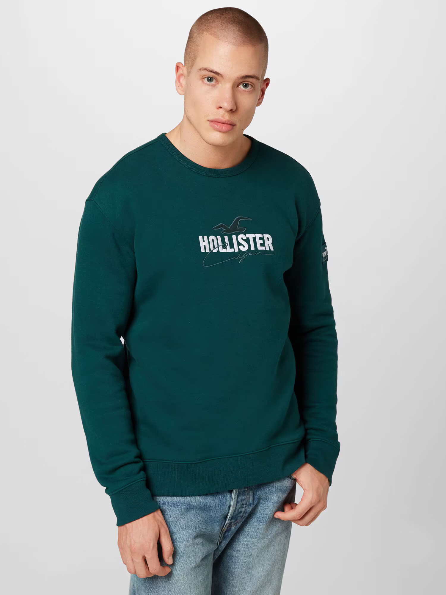 HOLLISTER Mikina 'EMEA' tmavozelená / biela - Pepit.sk