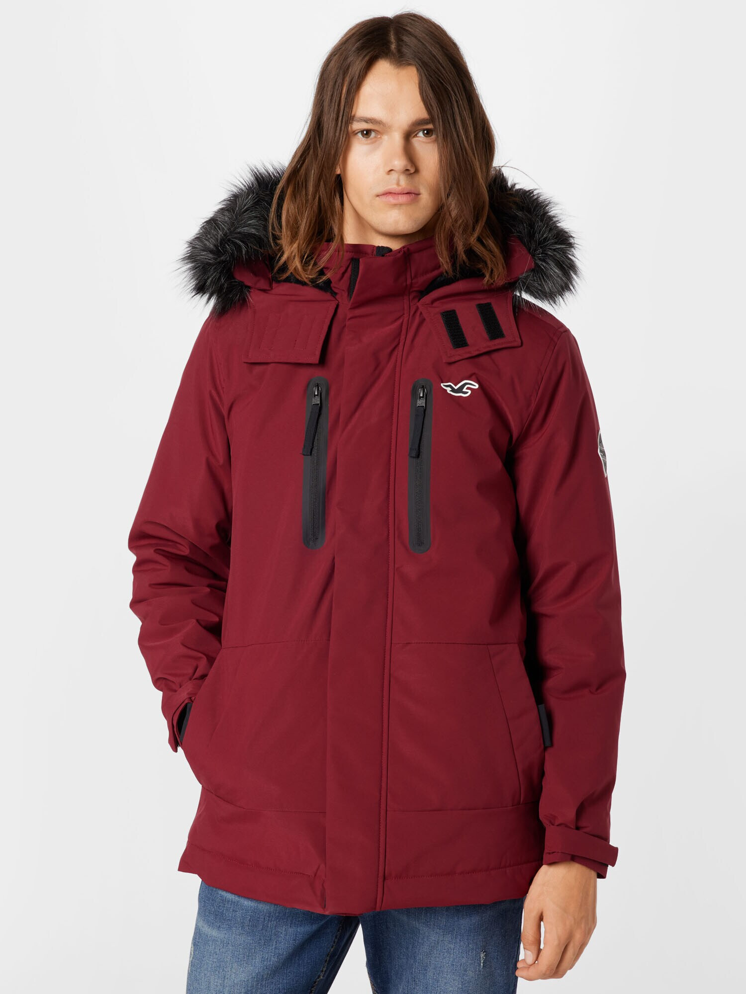 HOLLISTER Zimná parka burgundská / čierna - Pepit.sk