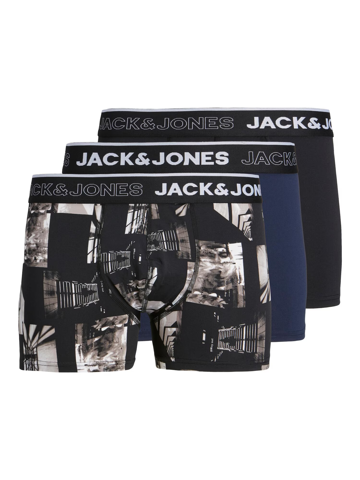 JACK & JONES Boxerky 'JAY' námornícka modrá / sivobéžová / čierna / biela - Pepit.sk