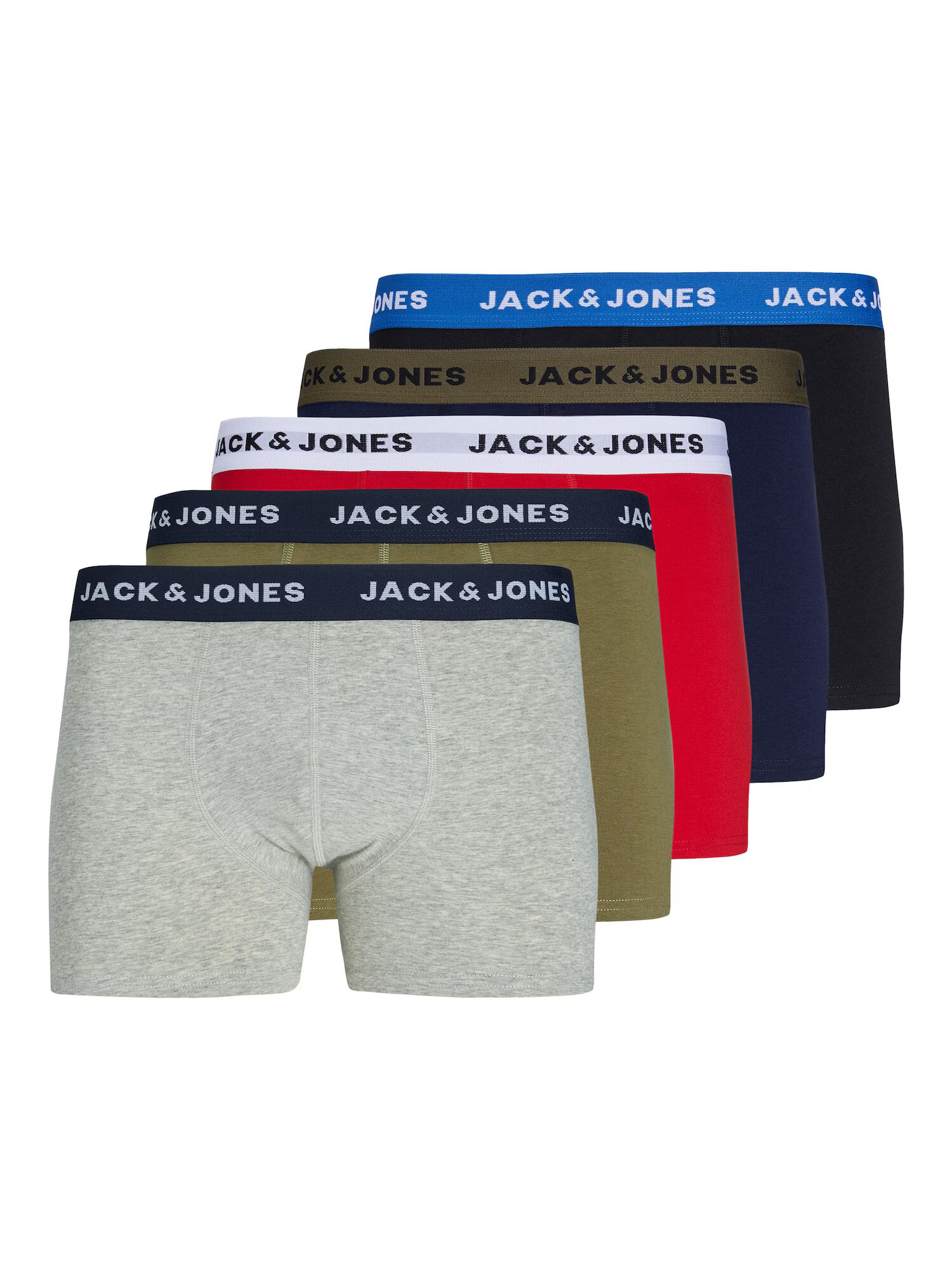 JACK & JONES Boxerky 'Marty' sivá / kaki / červená / čierna - Pepit.sk