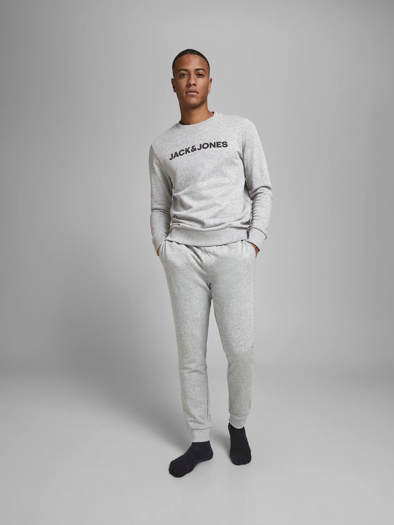 JACK & JONES Joggingová súprava tmavomodrá / sivá melírovaná / biela - Pepit.sk