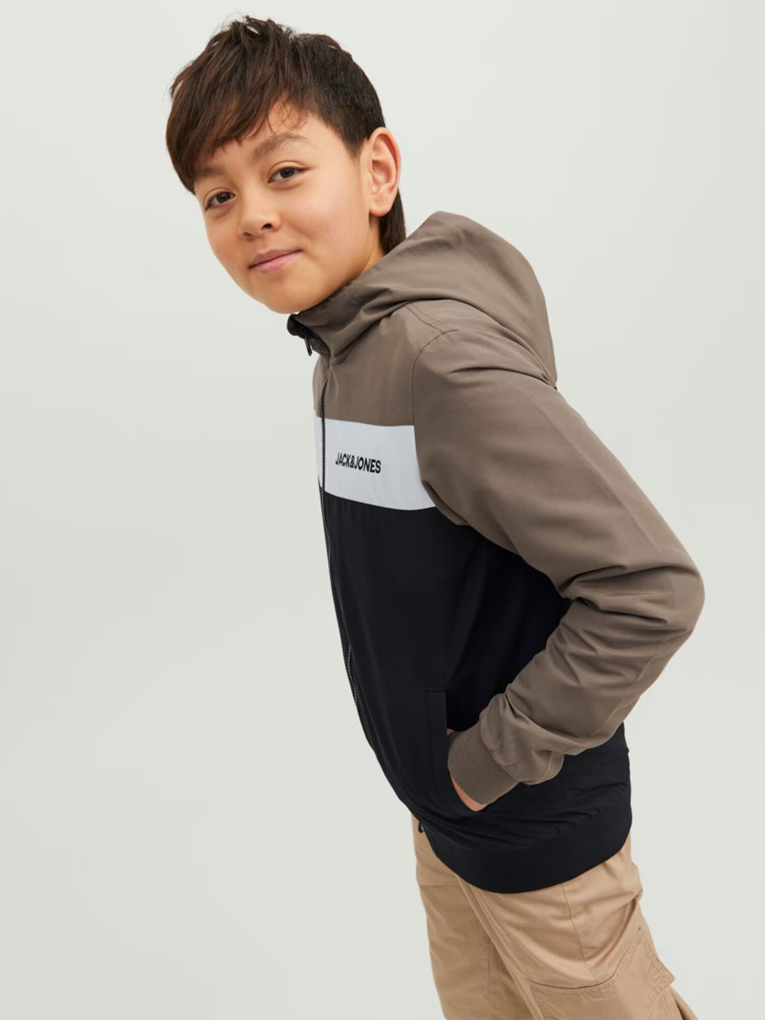 Jack & Jones Junior Prechodná bunda hnedá / čierna / biela - Pepit.sk