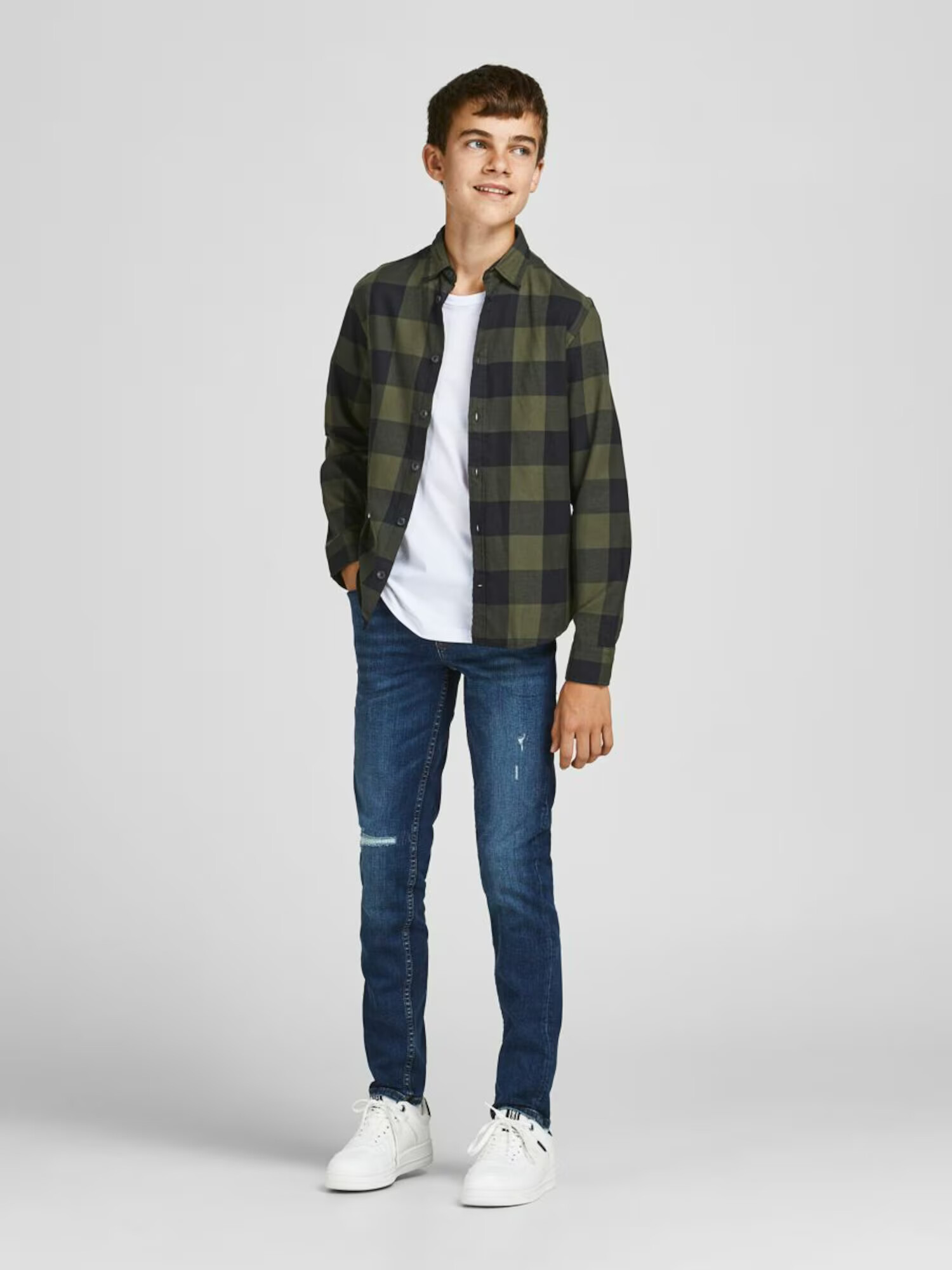 Jack & Jones Junior Košeľa 'Gingham' kaki / čierna - Pepit.sk