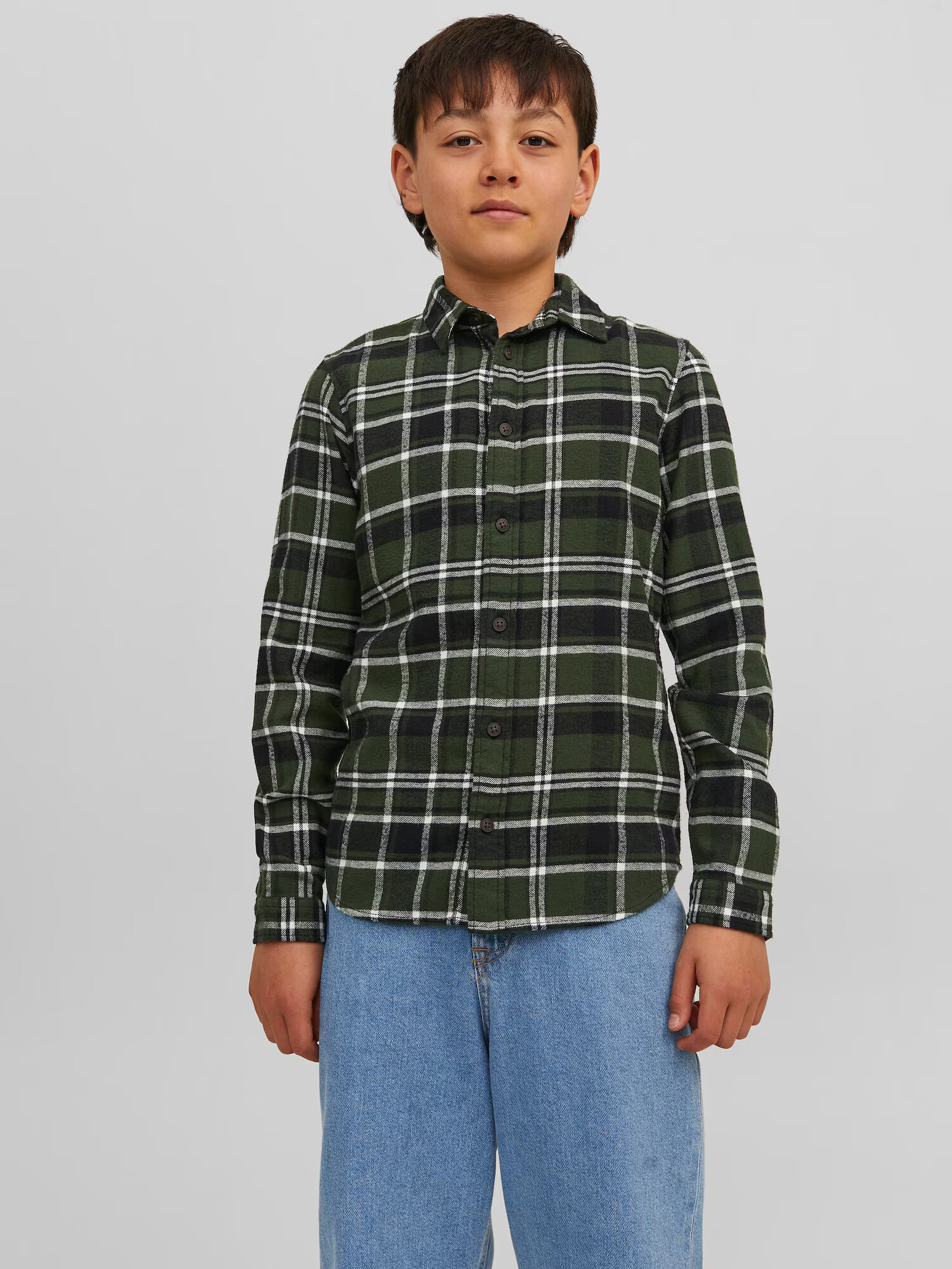 Jack & Jones Junior Košeľa jedľová / čierna / biela - Pepit.sk