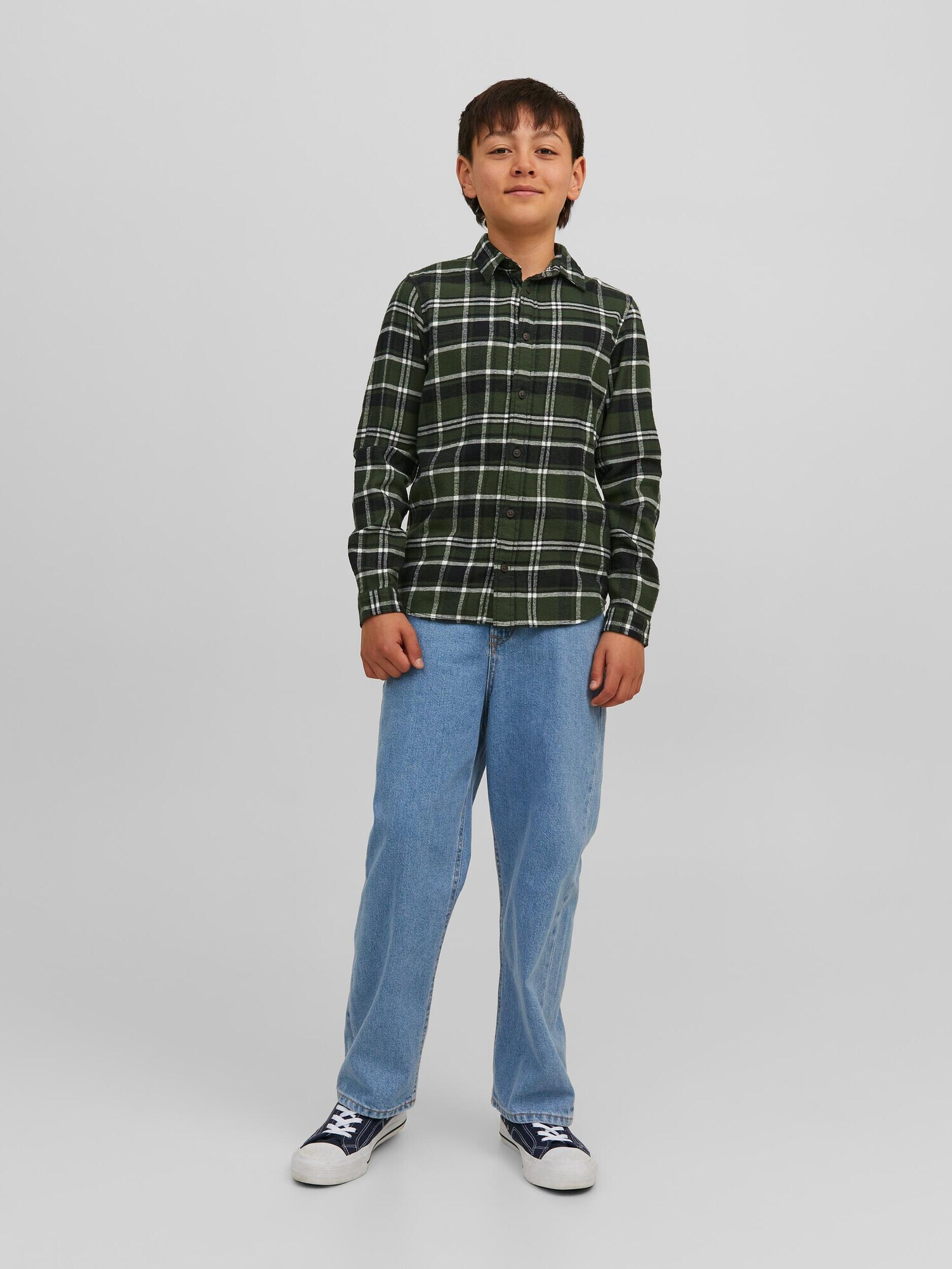 Jack & Jones Junior Košeľa jedľová / čierna / biela - Pepit.sk