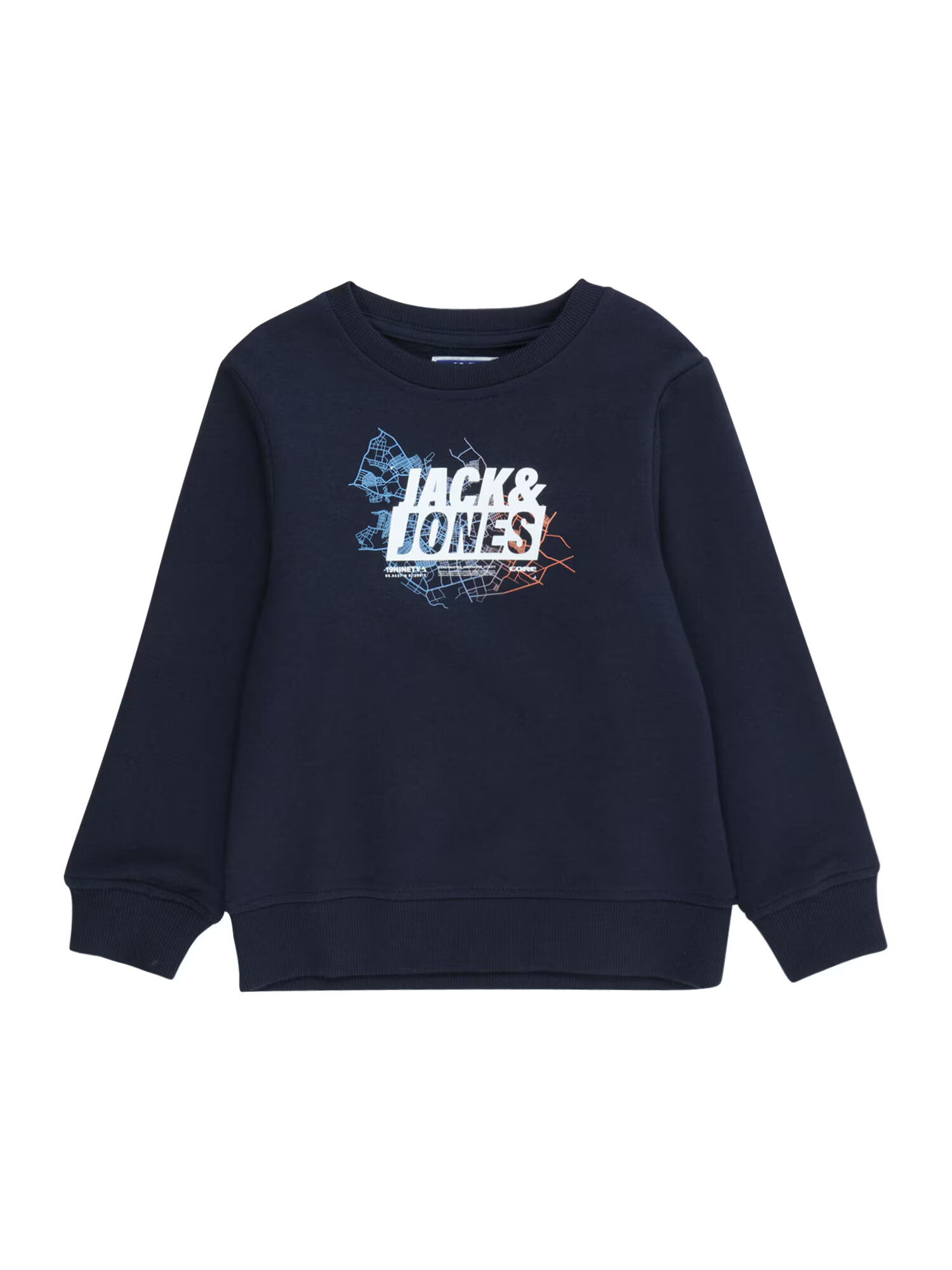 Jack & Jones Junior Mikina 'MAP' námornícka modrá / svetlomodrá / oranžová / biela - Pepit.sk