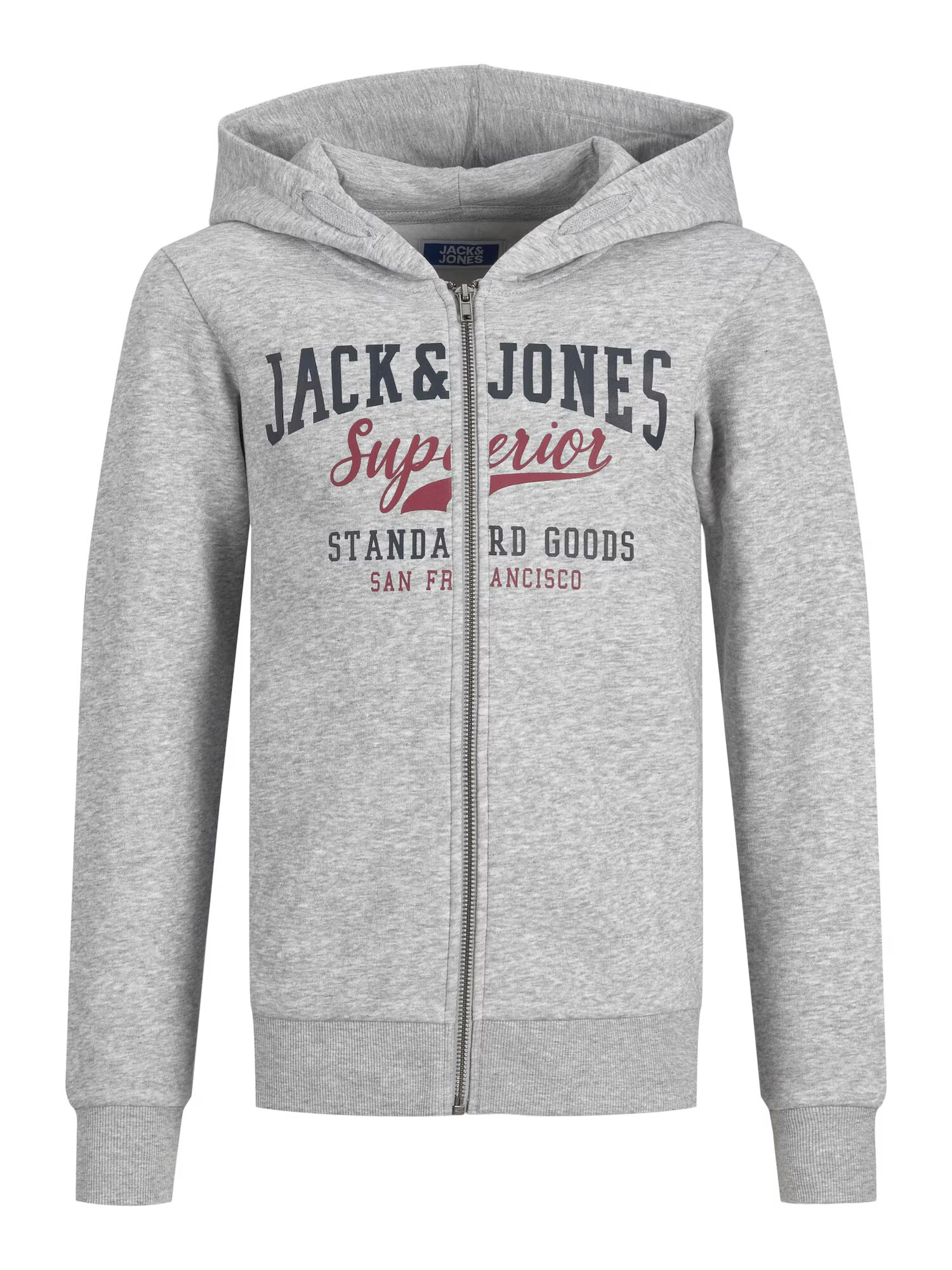 Jack & Jones Junior Tepláková bunda 'Logo' sivá melírovaná / červená / čierna - Pepit.sk