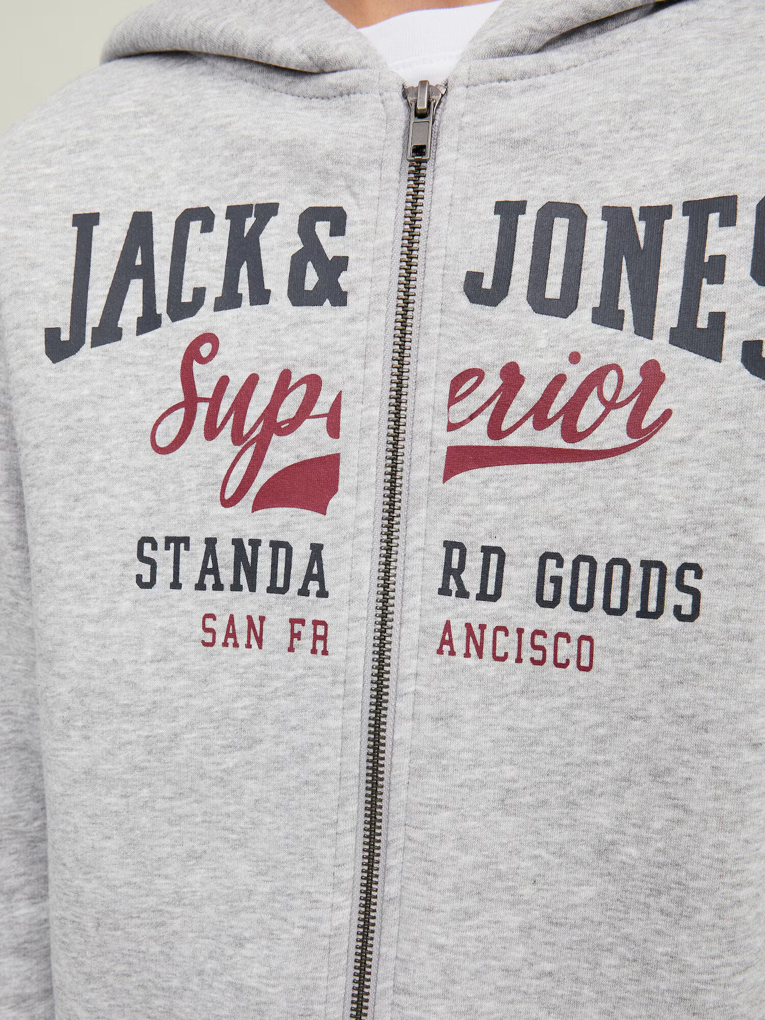 Jack & Jones Junior Tepláková bunda 'Logo' sivá melírovaná / červená / čierna - Pepit.sk