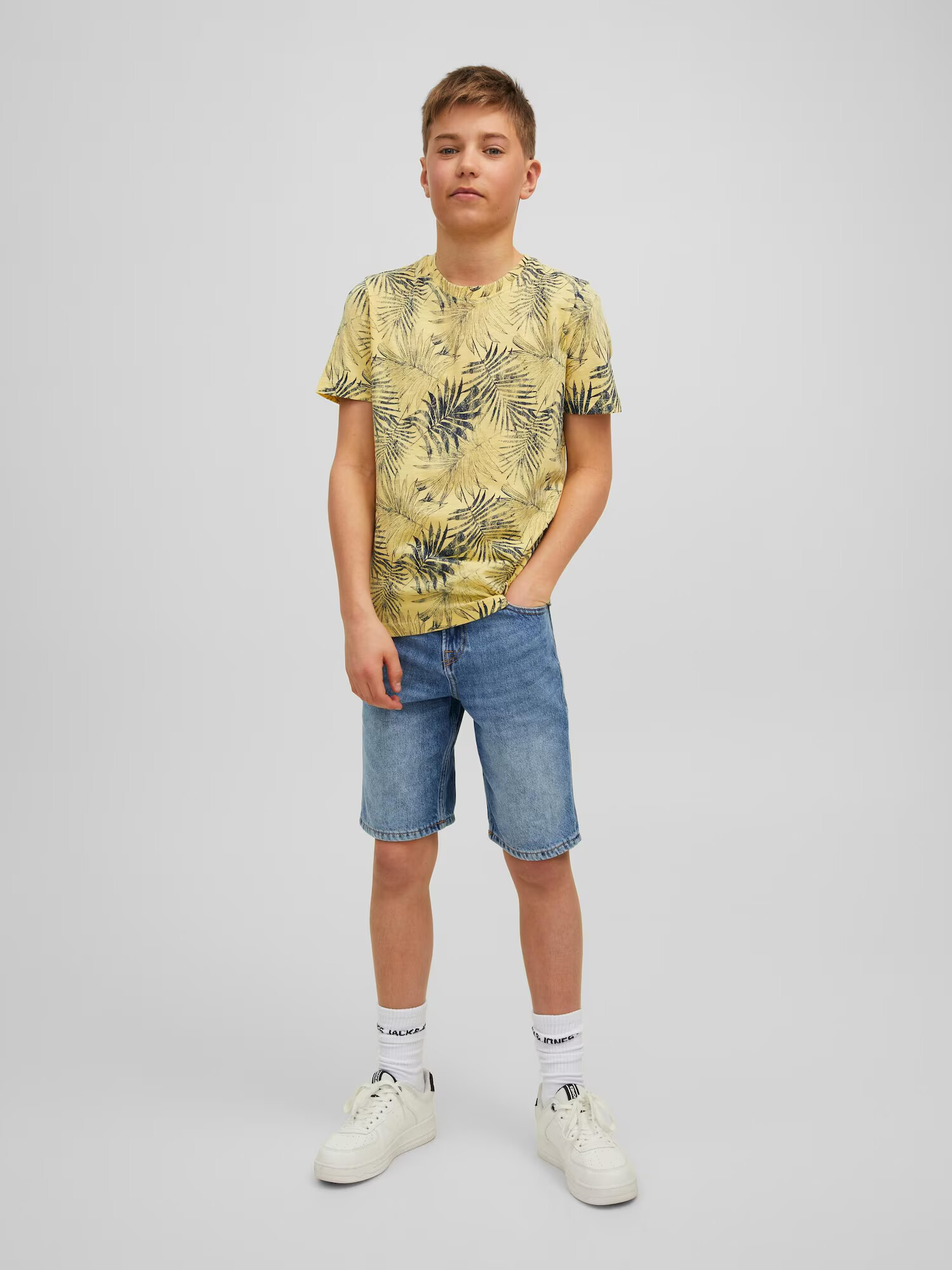 Jack & Jones Junior Tričko 'Bloomer' námornícka modrá / žltá melírovaná / sivá / čierna - Pepit.sk