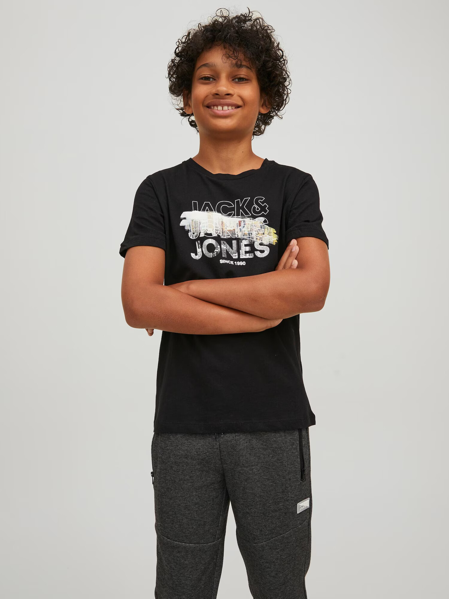 Jack & Jones Junior Tričko 'Booster' sivá / oranžová / čierna / biela - Pepit.sk