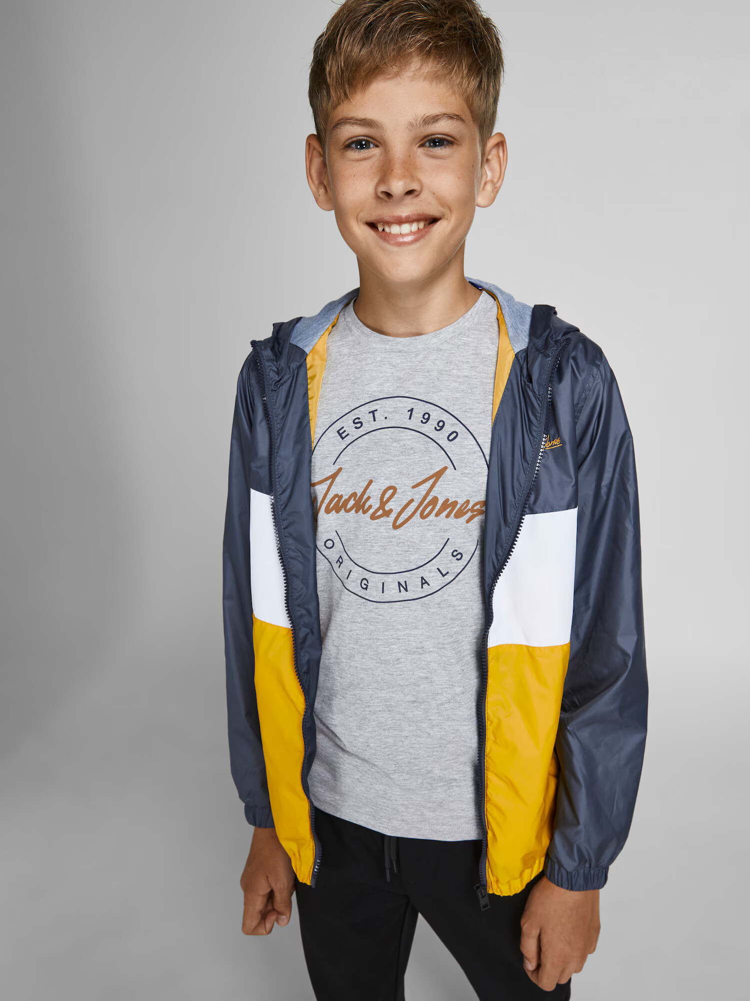 Jack & Jones Junior Tričko 'Jerry' námornícka modrá / hnedá / svetlosivá - Pepit.sk