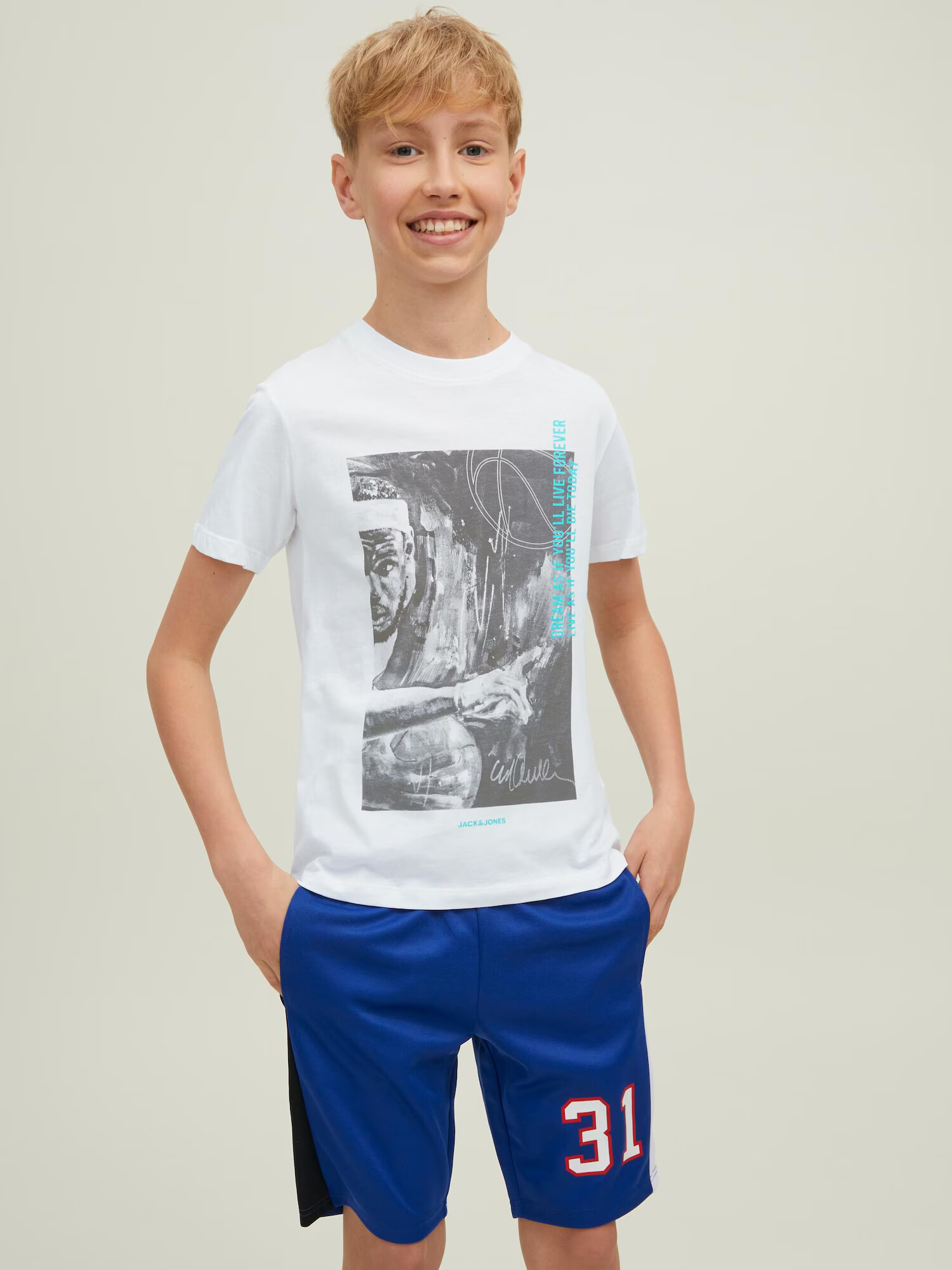 Jack & Jones Junior Tričko 'LEGENDS' tyrkysová / sivá / biela - Pepit.sk