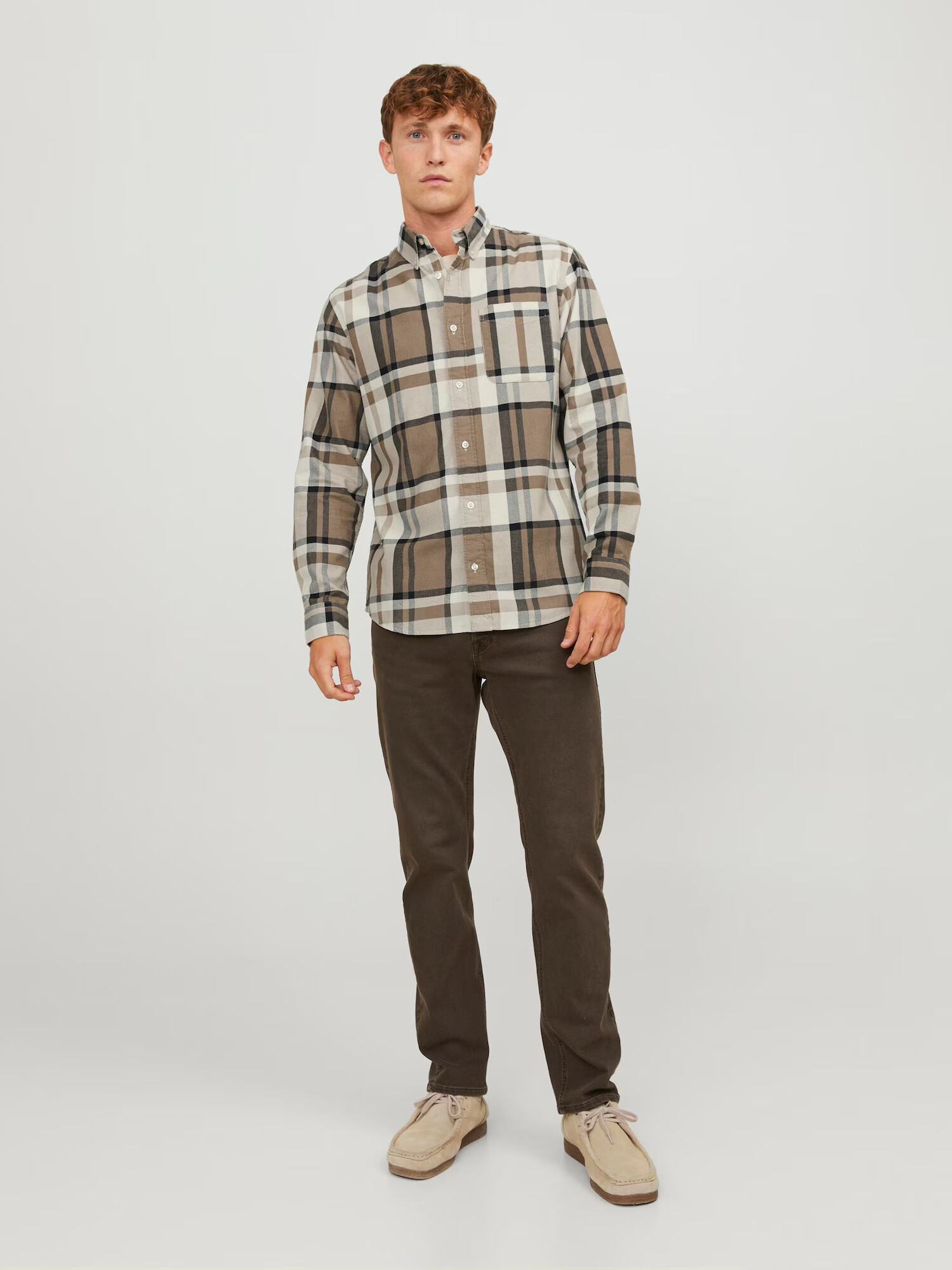 JACK & JONES Košeľa 'Brook' béžová / tmavobéžová / čierna - Pepit.sk