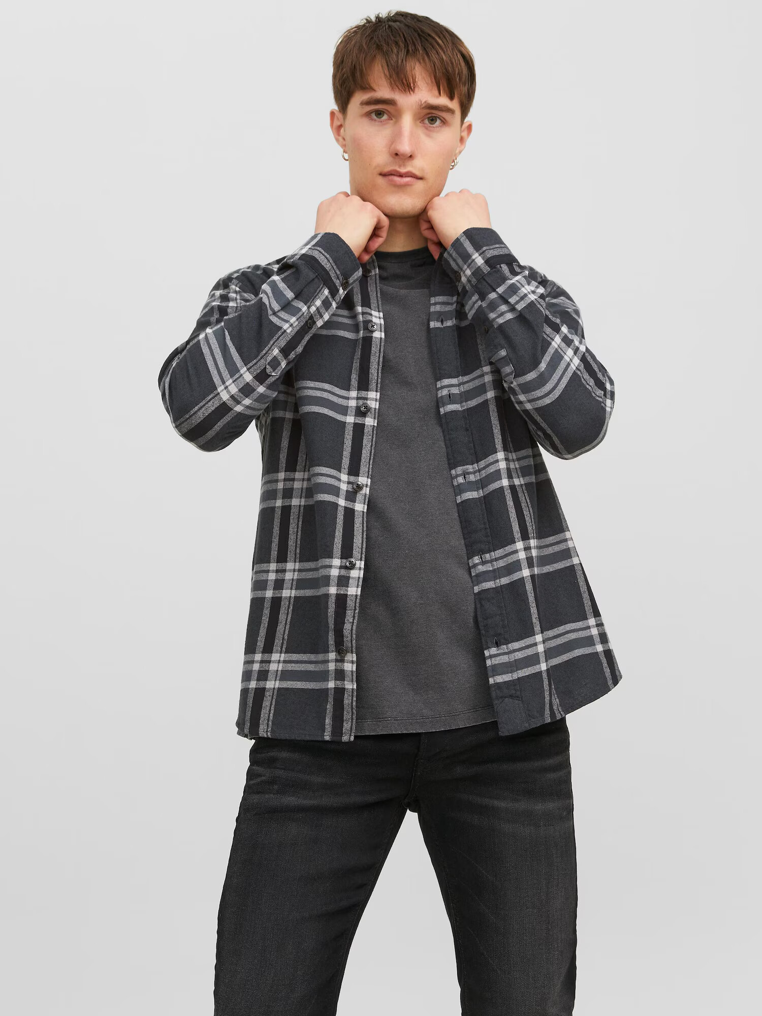 JACK & JONES Košeľa 'Brook' striebornosivá / čierna / biela - Pepit.sk