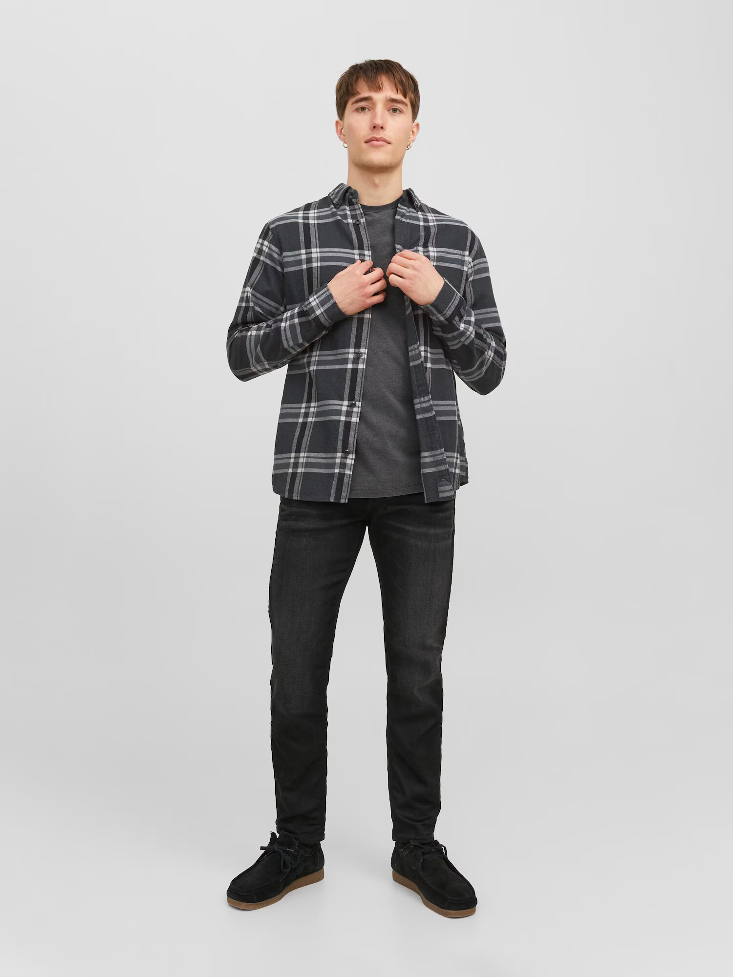 JACK & JONES Košeľa 'Brook' striebornosivá / čierna / biela - Pepit.sk