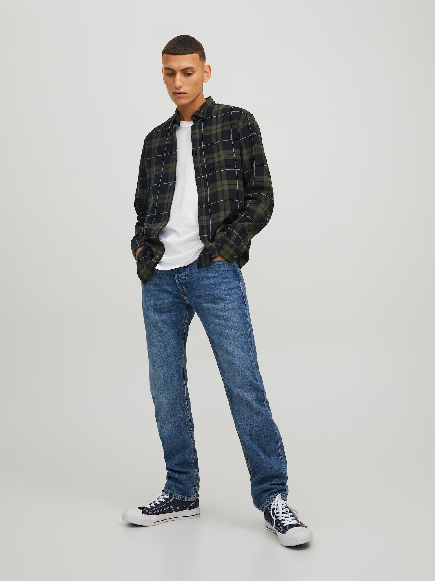 JACK & JONES Košeľa námornícka modrá / kaki / biela - Pepit.sk