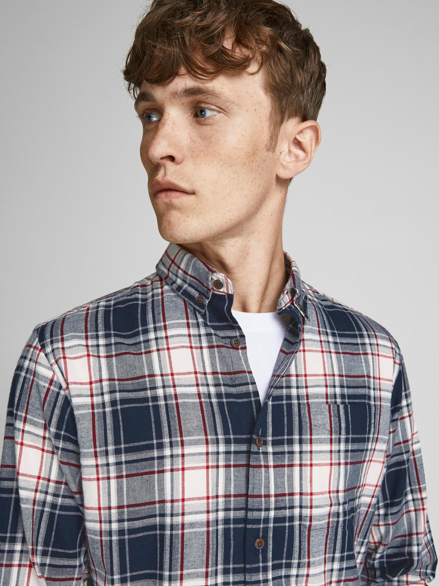 JACK & JONES Košeľa námornícka modrá / svetlosivá / tmavočervená / biela - Pepit.sk