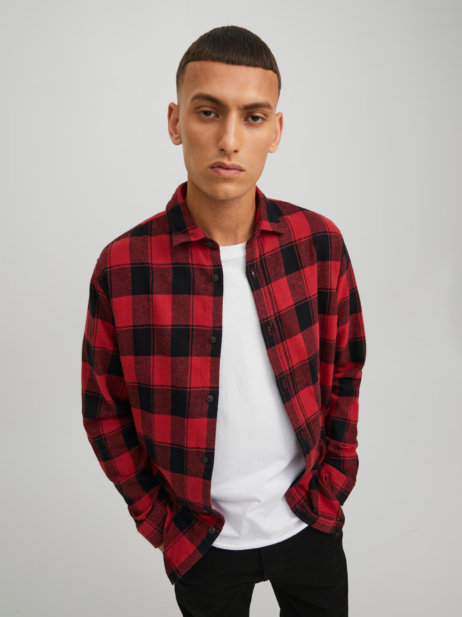 JACK & JONES Košeľa 'Plain' červená / čierna melírovaná - Pepit.sk