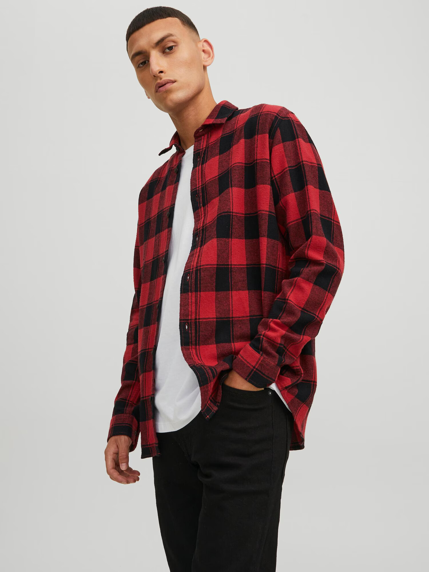 JACK & JONES Košeľa 'Plain' červená / čierna melírovaná - Pepit.sk