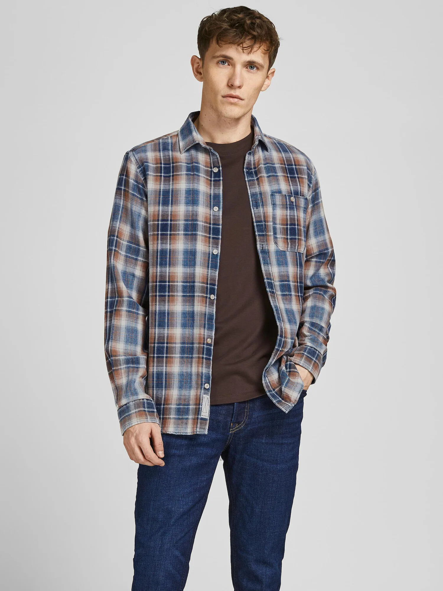 JACK & JONES Košeľa 'Stanley' krémová / kobaltovomodrá / hnedá / svetlohnedá - Pepit.sk