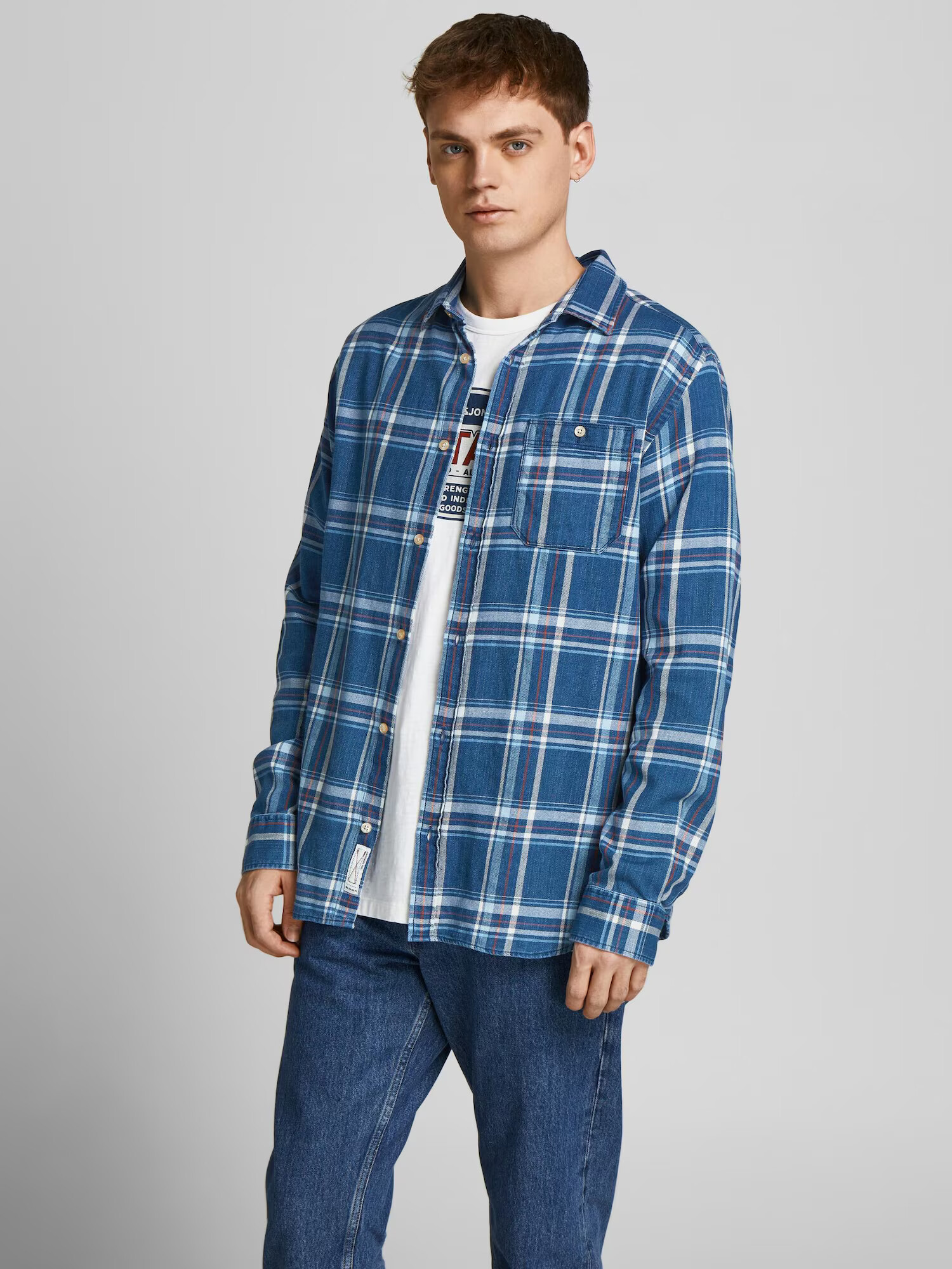 JACK & JONES Košeľa 'Stanley' modrá / oranžová / biela - Pepit.sk