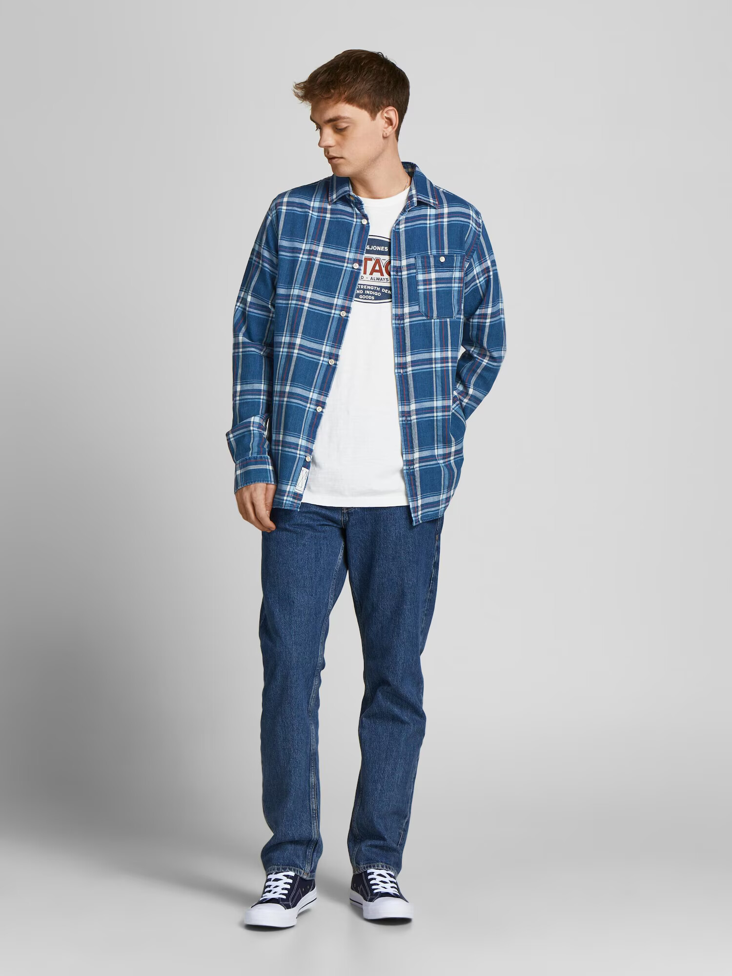 JACK & JONES Košeľa 'Stanley' modrá / oranžová / biela - Pepit.sk