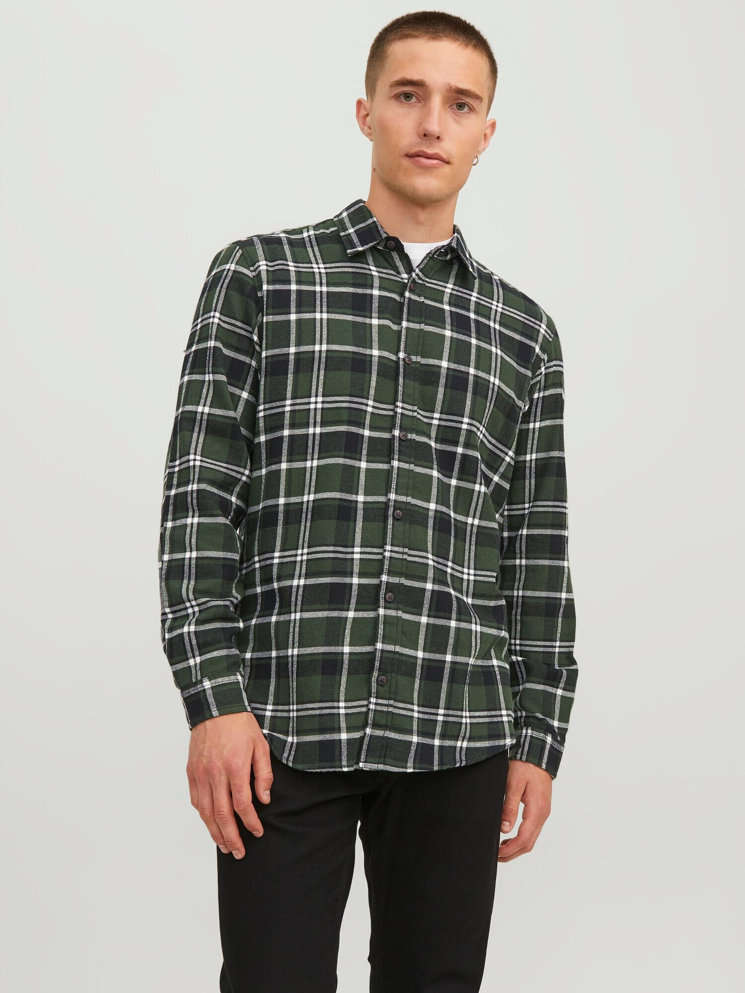 JACK & JONES Košeľa tmavozelená / čierna / biela - Pepit.sk